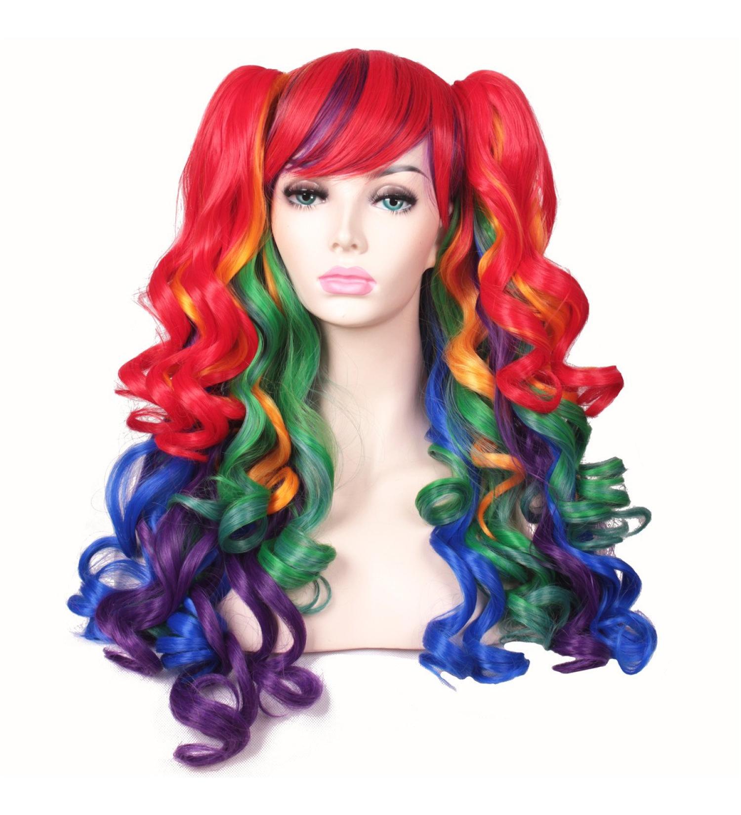 ColorGround Long Curly Cosplay Wig with Rainbow Ponytails - Vibrant Style for Costume Play - Buy Online on GoSupps.com