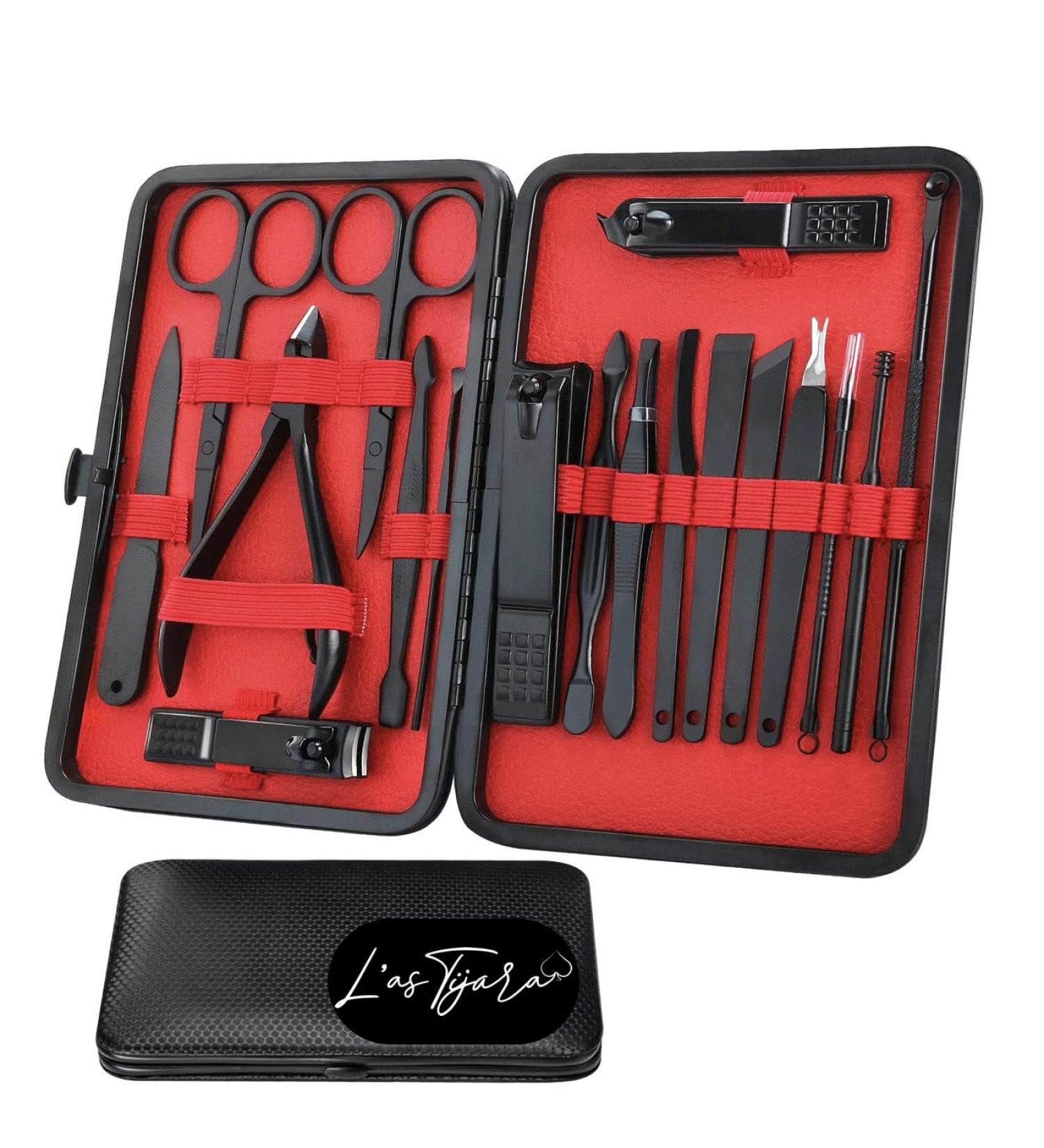 L'AS TIJARA Professional Manicure Pedicure Kit Cuticle Care Tools Kit Manicure Pedicure Set Complete 18 Pieces (Red) - Buy Online on GoSupps.com