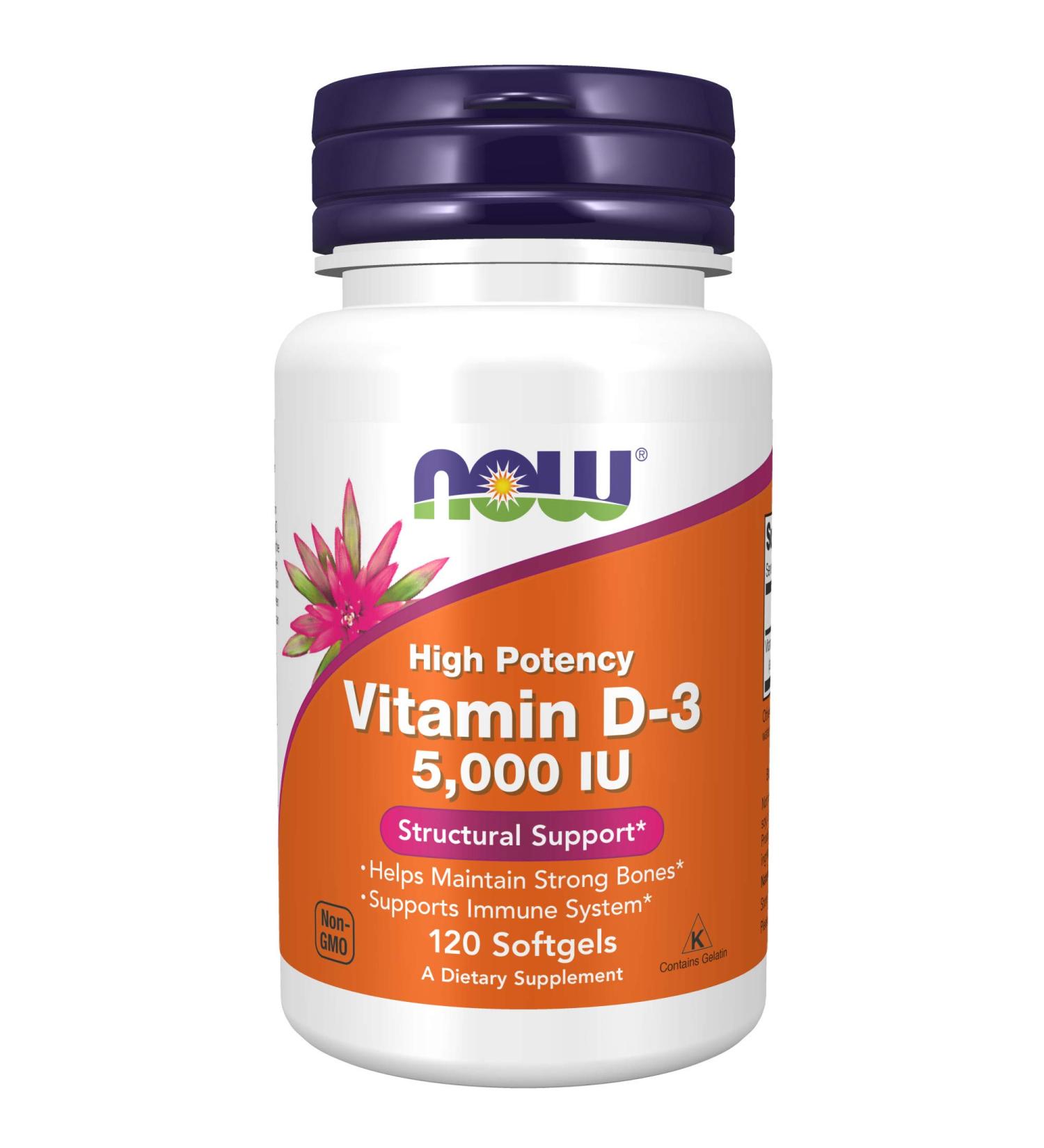 Now Foods Vitamin D-3 5 000 IU - 120 Softgels | Supports Immune Health & Bone Strength - Buy Online on GoSupps.com