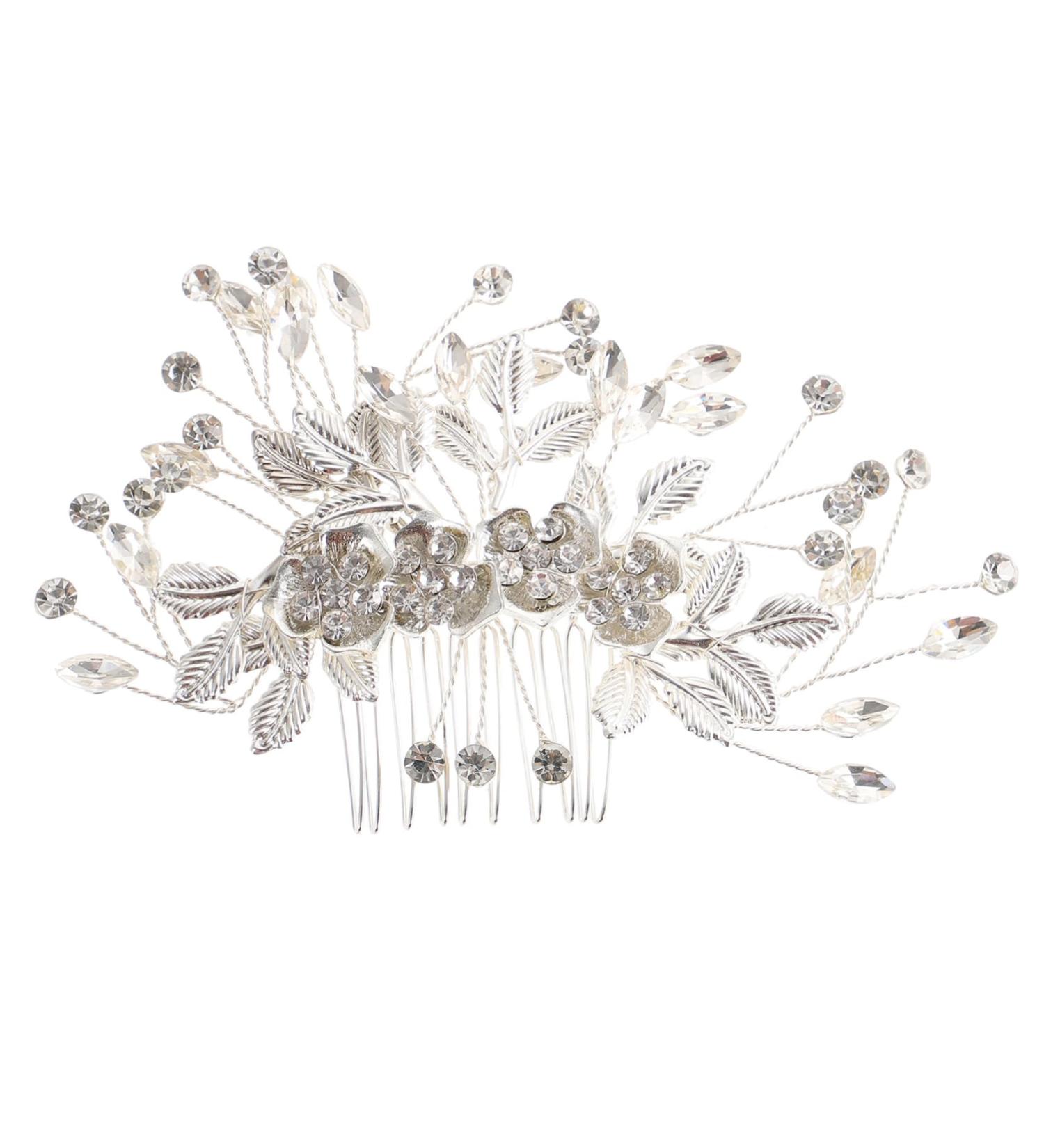 Housoutil Bridal Hair Comb Hair Comb Flower Decor Pearl Headpiece Leaf Decor Rhinestone Trim Rhinestone Decor Hairbrushes for Woman Bridal Comb Tiara Bride Headdress Fine Alloy Pin - Buy Online on GoSupps.com