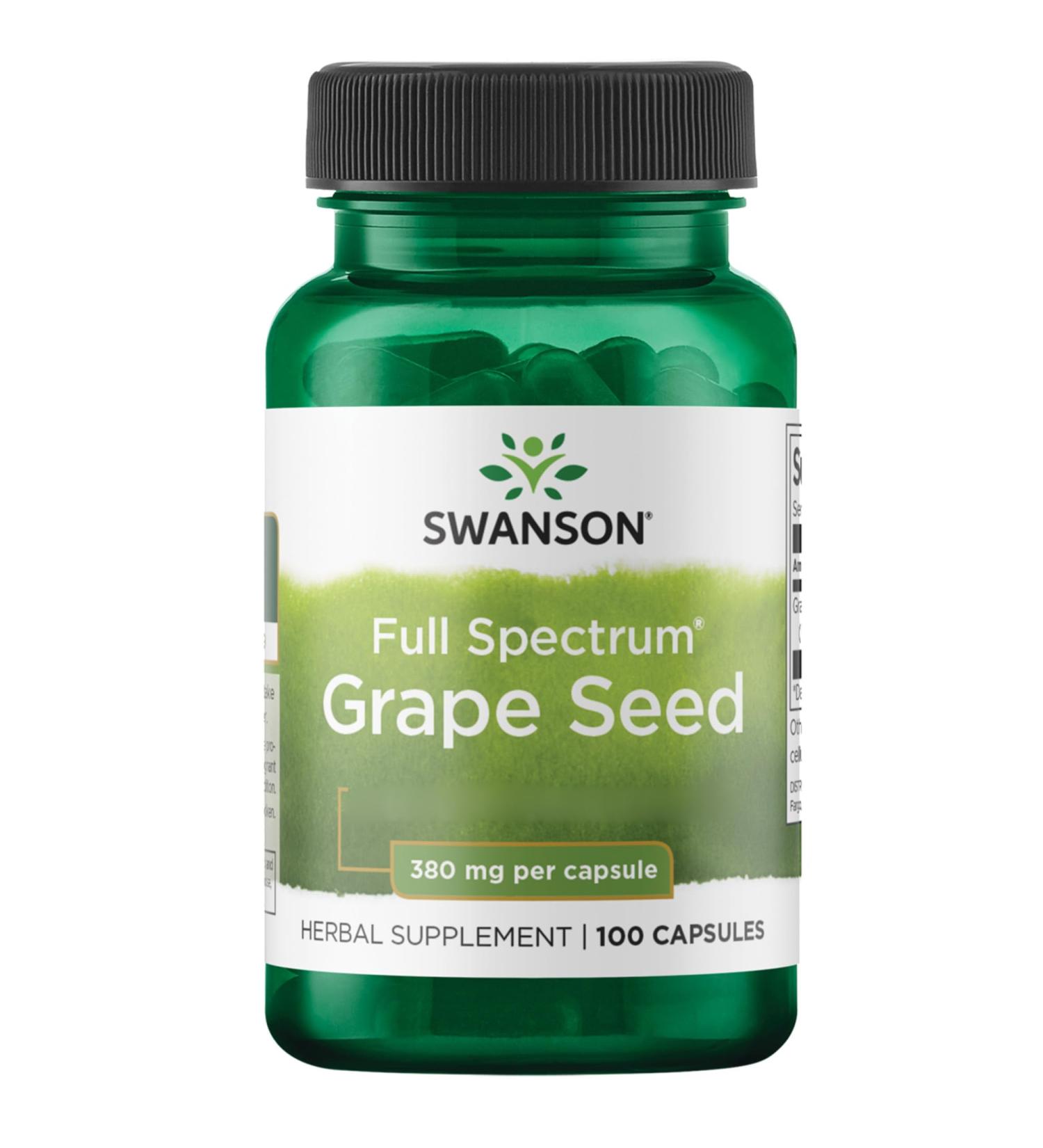 Swanson Full Spectrum Grape Seed 380mg Capsules - 100 Count | Lab-Tested, Soy-Free, Gluten-Free, GMO-Free - Buy Online on GoSupps.com