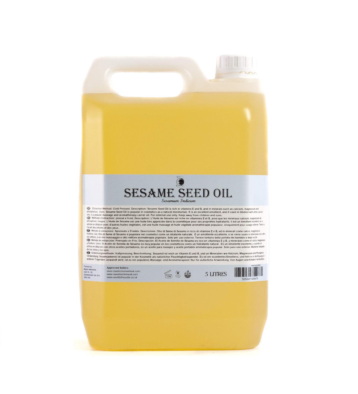 Mystic Moments Sesame Oil 5L - Pure Natural Oil for Hair Face Nails Aromatherapy & Massage | Vegan & GMO-Free - Buy Online on GoSupps.com