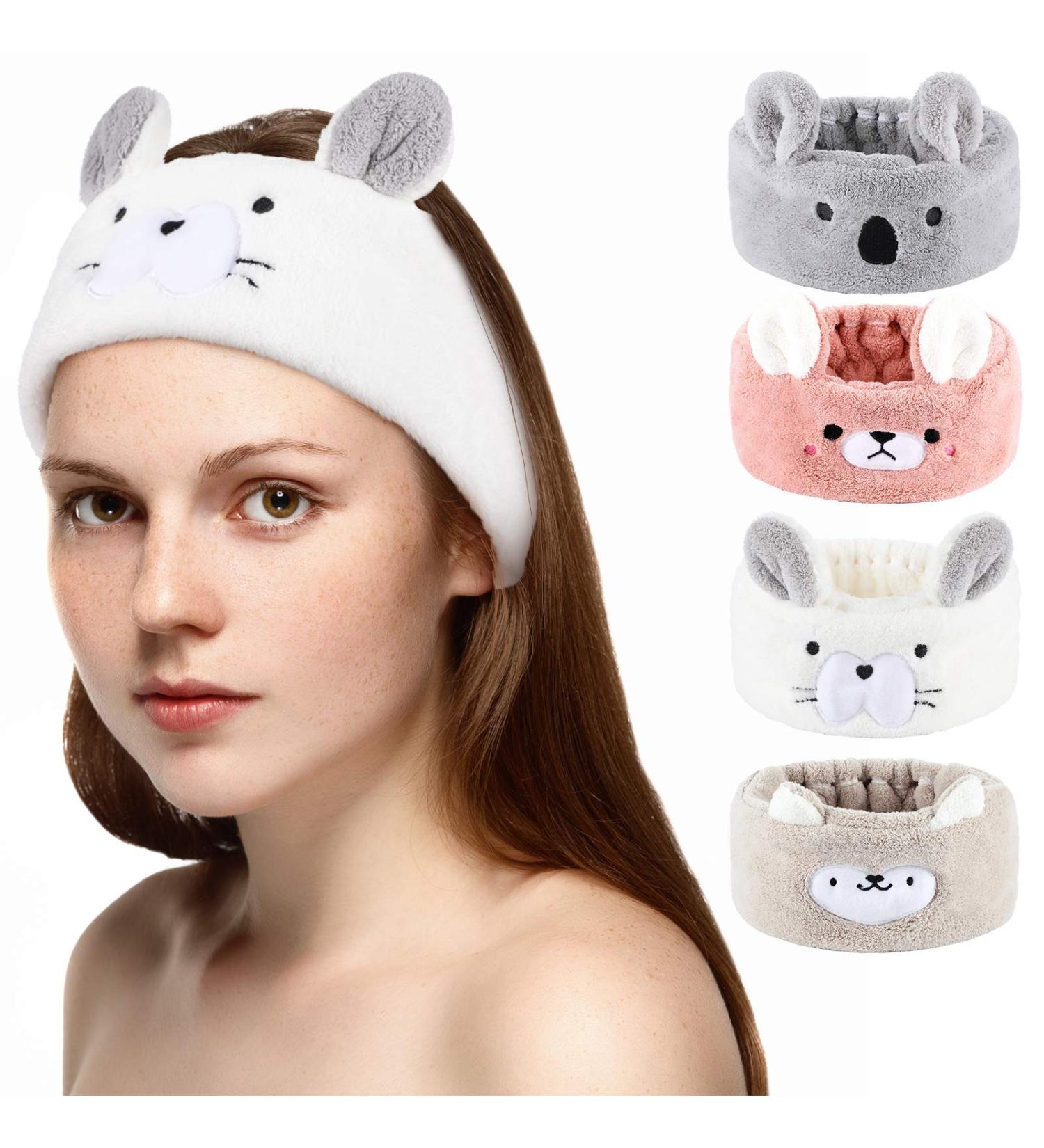 4-Piece Animal Face Wash Headband Set for Women and Girls - Coral Fleece Spa Headbands with Plush Ears - Adorable Animal Style - Buy Online on GoSupps.com