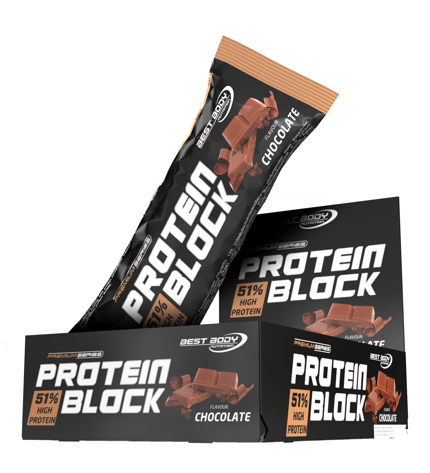 Best Body Nutrition Protein Block - Chocolate | 51% Protein 15 x 90g Bars 1.3kg | High-Quality Protein Snack for Fitness & Health - Buy Online on GoSupps.com