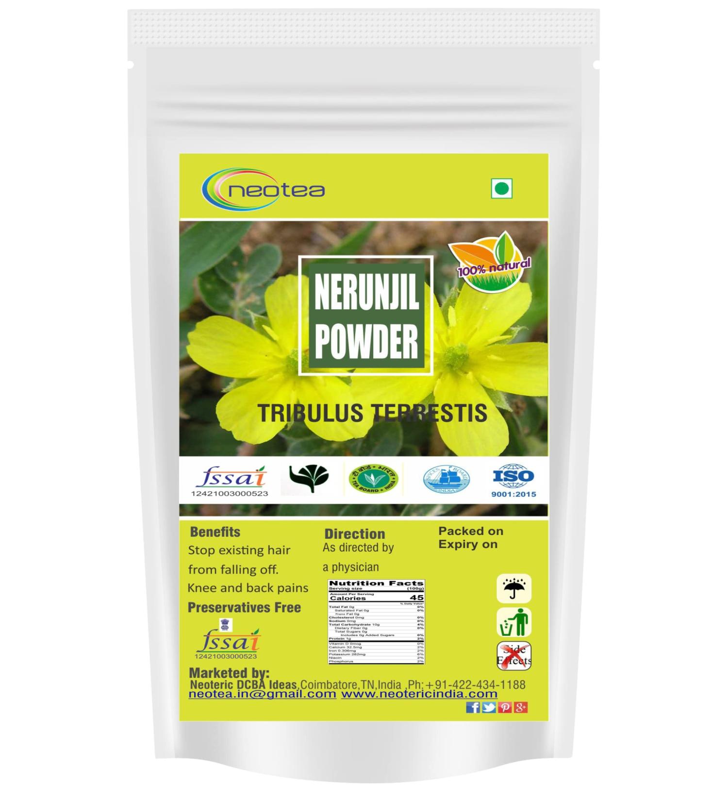Neotea Nerunjil Powder Nerunji Mull Gokhru Tribulus terrestris Nerinjil Crushed Natural & Organic Helps in Immunity & Energy 1kg 10.58 Ounce (Pack of 1) - Buy Online on GoSupps.com