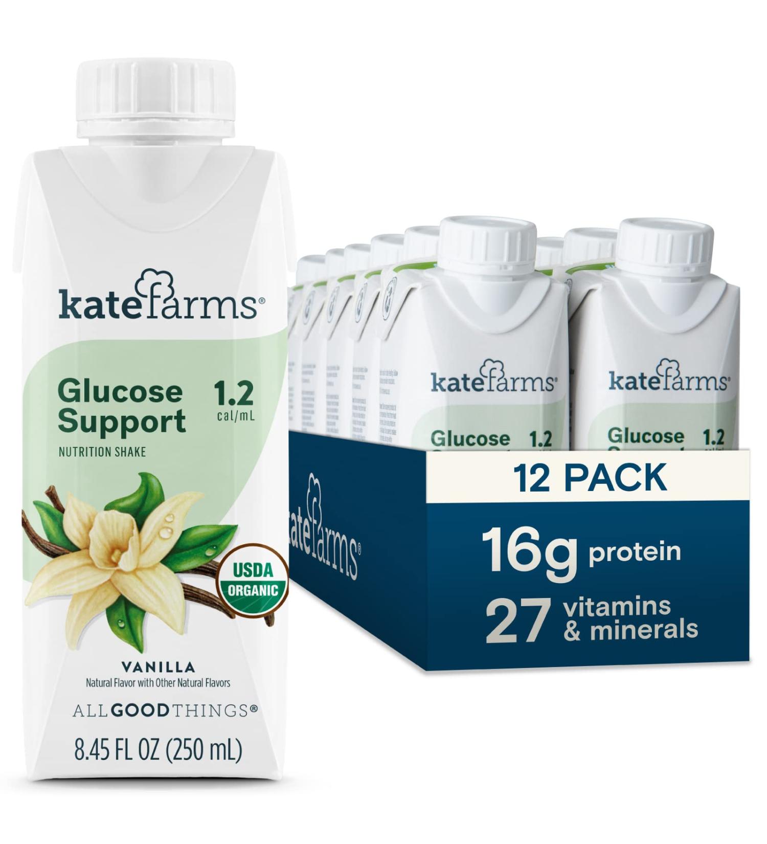 Organic Vegan Plant Based Glucose Support Shake Vanilla - 16g Protein, Diabetic Nutrition Meal Replacement, Gluten Free, Non-GMO - 8.45 Fl oz (Pack of 12) - Buy Online on GoSupps.com