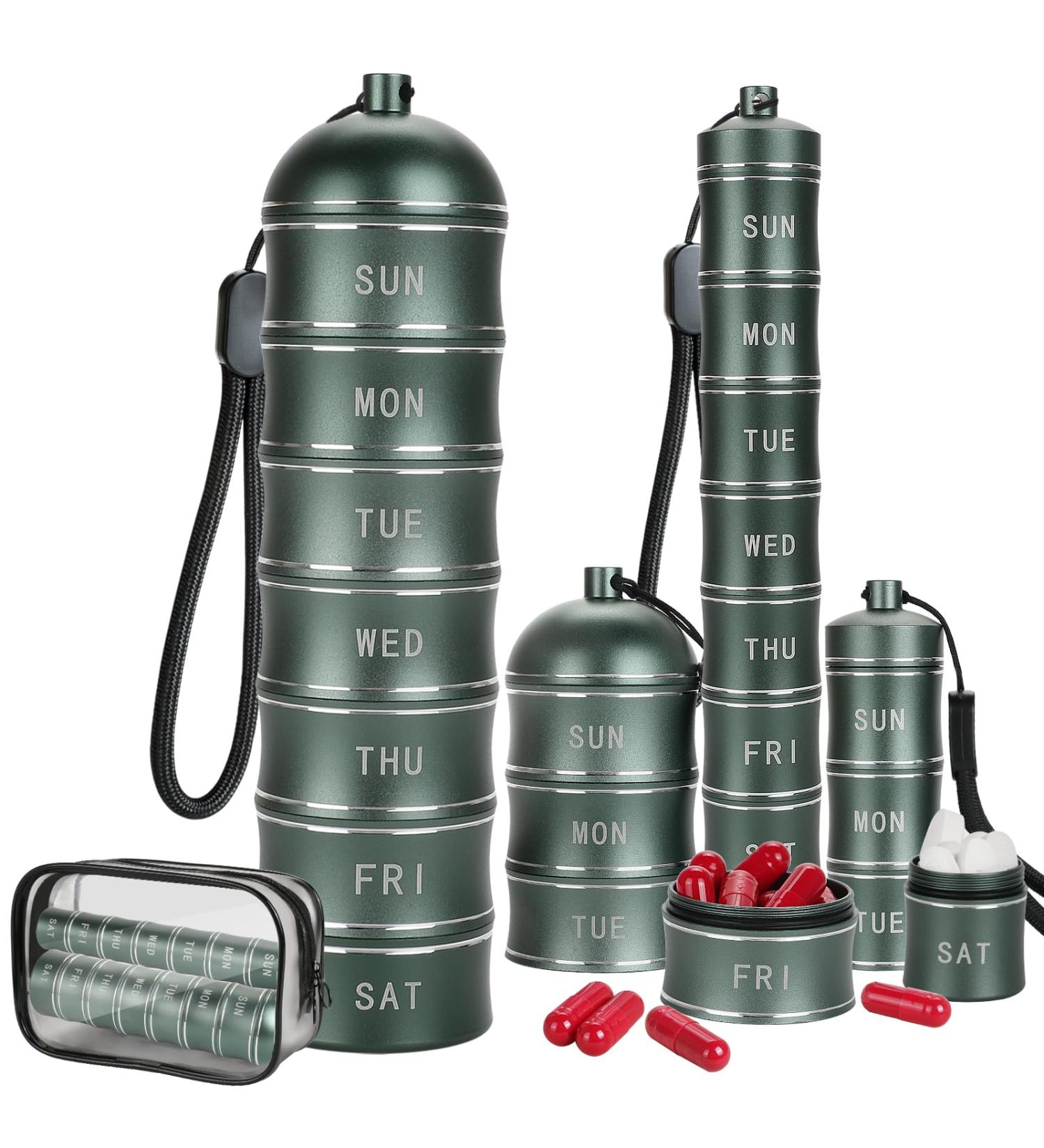 Buy Circular Pill Organizer (2 Pcs) - 7-Day Large & Small Pill Boxes | Aluminum Medicine Organizer for Vitamins & Fish Oil - Buy Online on GoSupps.com