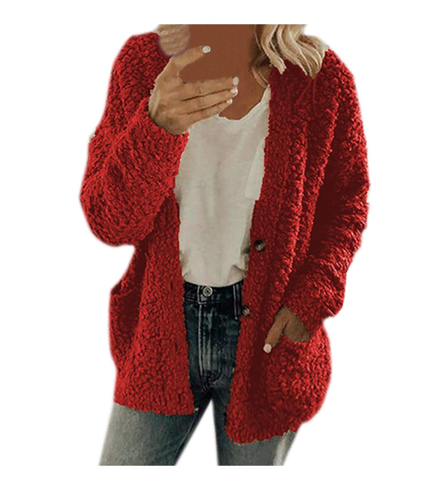 Hanxiulin Women's Fleece Plush Jacket - Fluffy Warm Zipper Wool Sweater | Winter Color Variants | Loose Slim Light Quilted Trench Coat 4XL Red - Buy Online on GoSupps.com