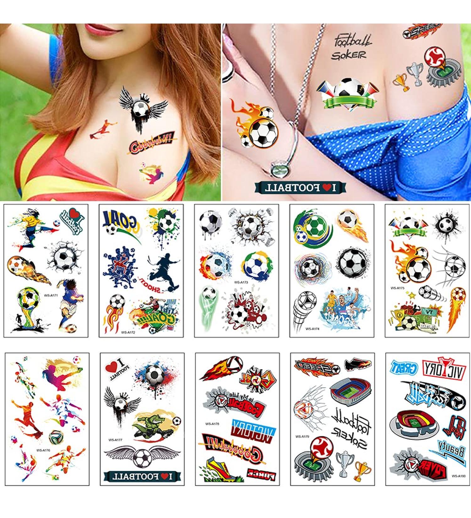 100pcs Temporary Soccer Tattoos | Waterproof Body Art Stickers for Fans & Events | Party Favors & Prizes for Boys, Girls, Men, Women - Buy Online on GoSupps.com