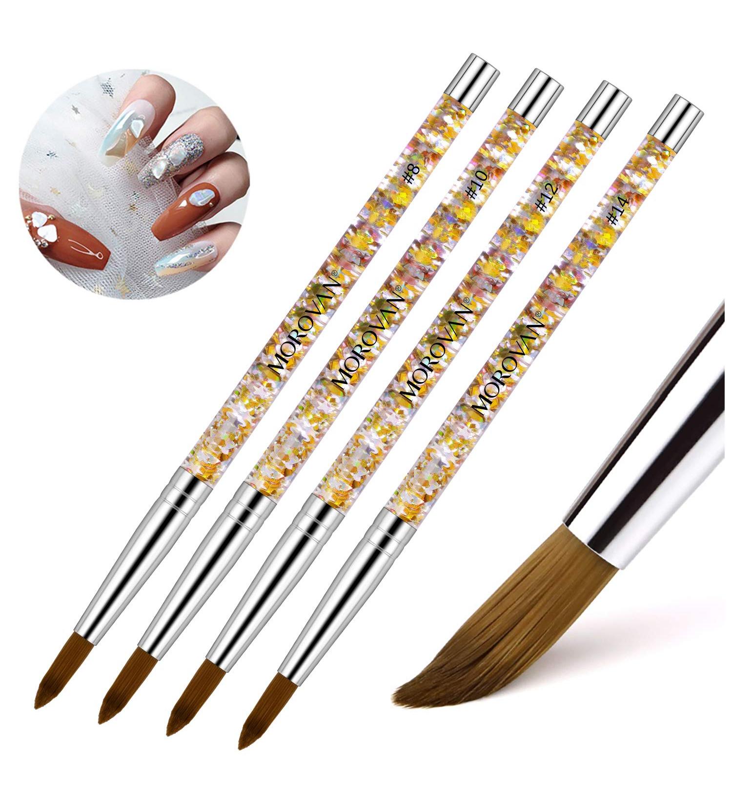 Morovan Acrylic Nail Brush - 1PCS Size 12 Pure Kolinsky Sable Bristles for Nail Art Extension - Ideal for Manicure & Pedicure - Includes Special Liquid Glitter Handle - Buy Online on GoSupps.com