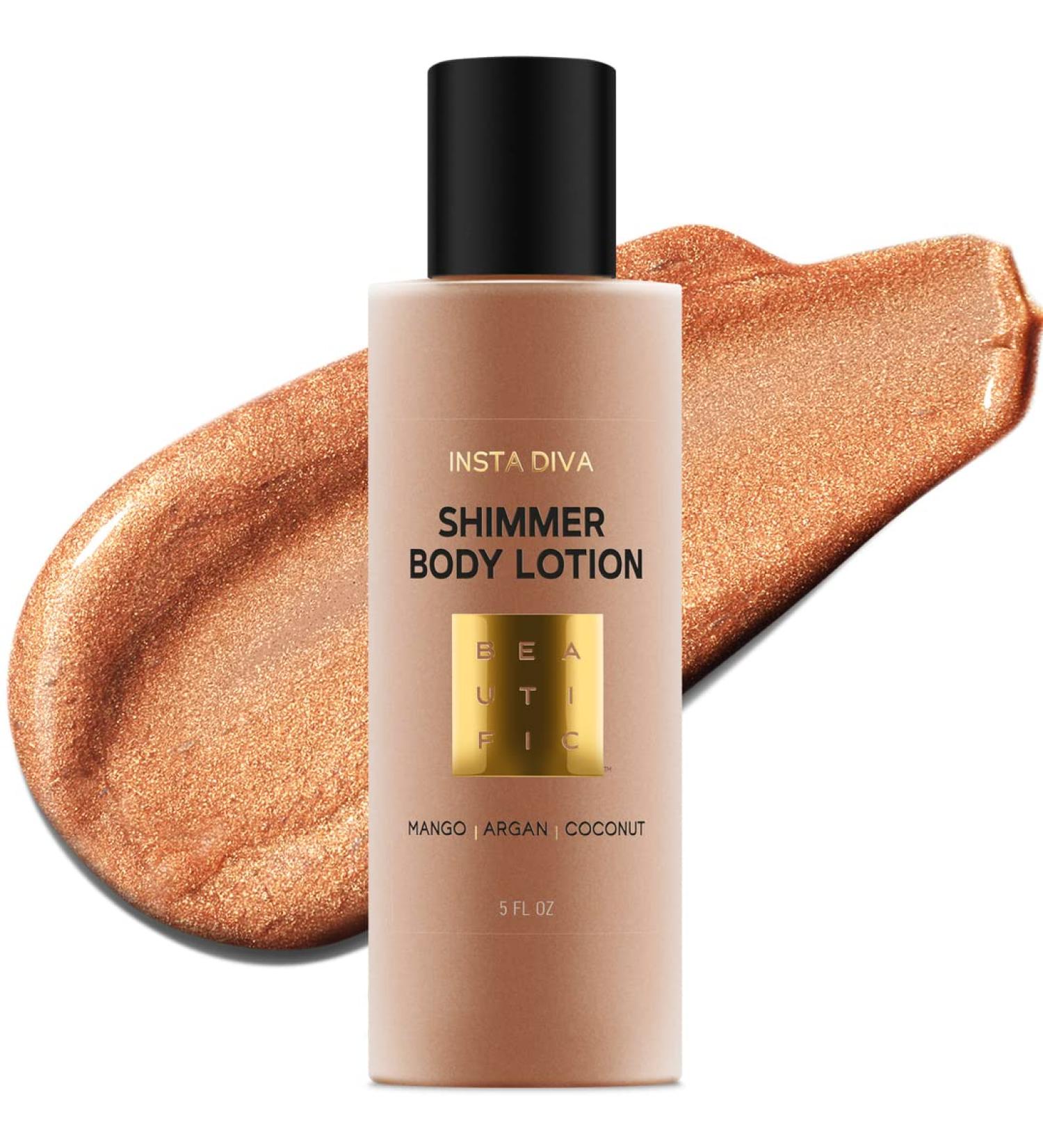Insta Diva Natural Shimmer Lotion - Hydrating Bronzing Body Moisturizer with Argan, Mango, Coconut Oil & Vitamin E for Women - Glow & Shimmer Effect - Buy Online on GoSupps.com