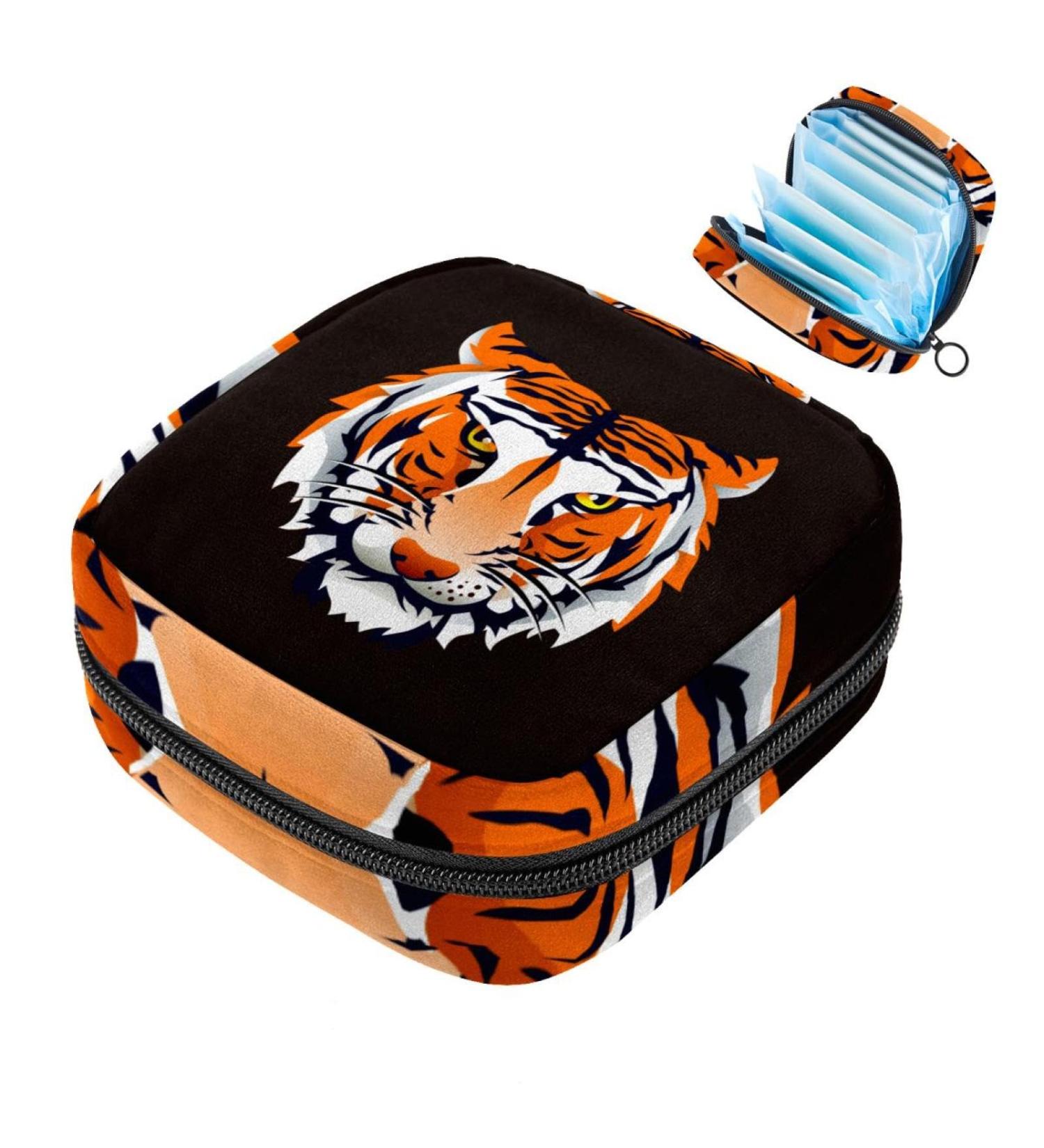 Tiger Head Women's Menstrual Cup Bag - Large Zipper Pocket for Period Essentials | Multi-Colored Tampon & Panty Inlays - Buy Online on GoSupps.com