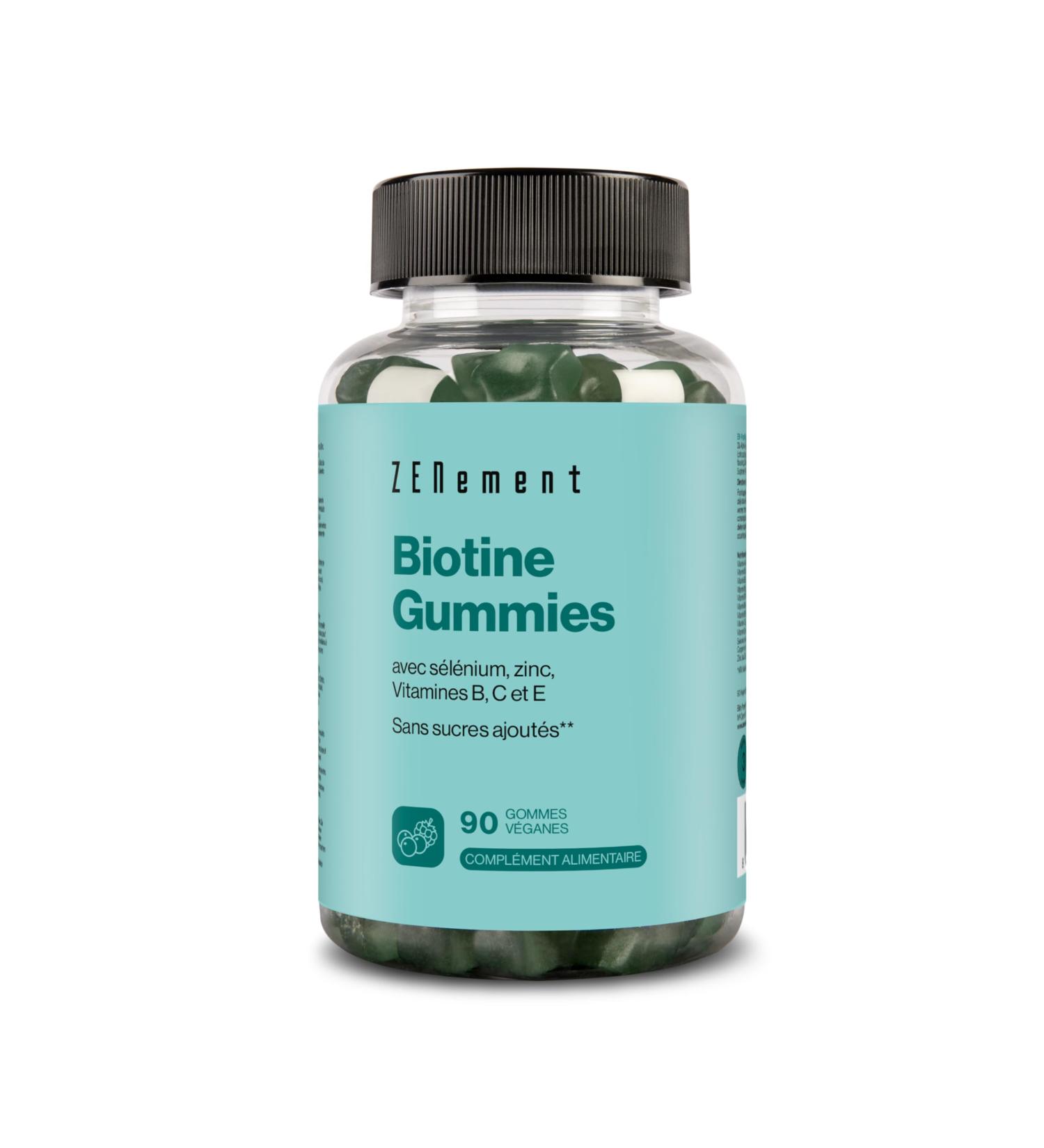 Biotin Gummies for Hair Skin and Nails - No Added Sugars or Sweeteners - With Selenium Zinc and Vitamins A C E and Group B - 90 Vegan Gummies - Forest Fruit Flavor - Zenement - Buy Online on GoSupps.com