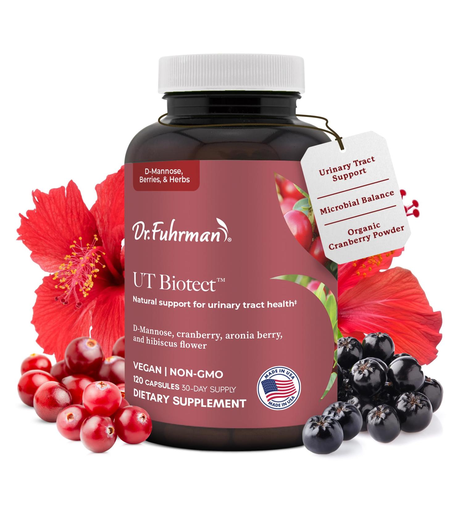 Dr. Fuhrman. Ut Biotect Urinary Tract Supplement | Wholefood Cranberry Pills for Women Made in The USA | D-Mannose Aronia Berry and Cranberry | Cleanses and Protects The Urinary Tract | 120 Caps - Buy Online on GoSupps.com