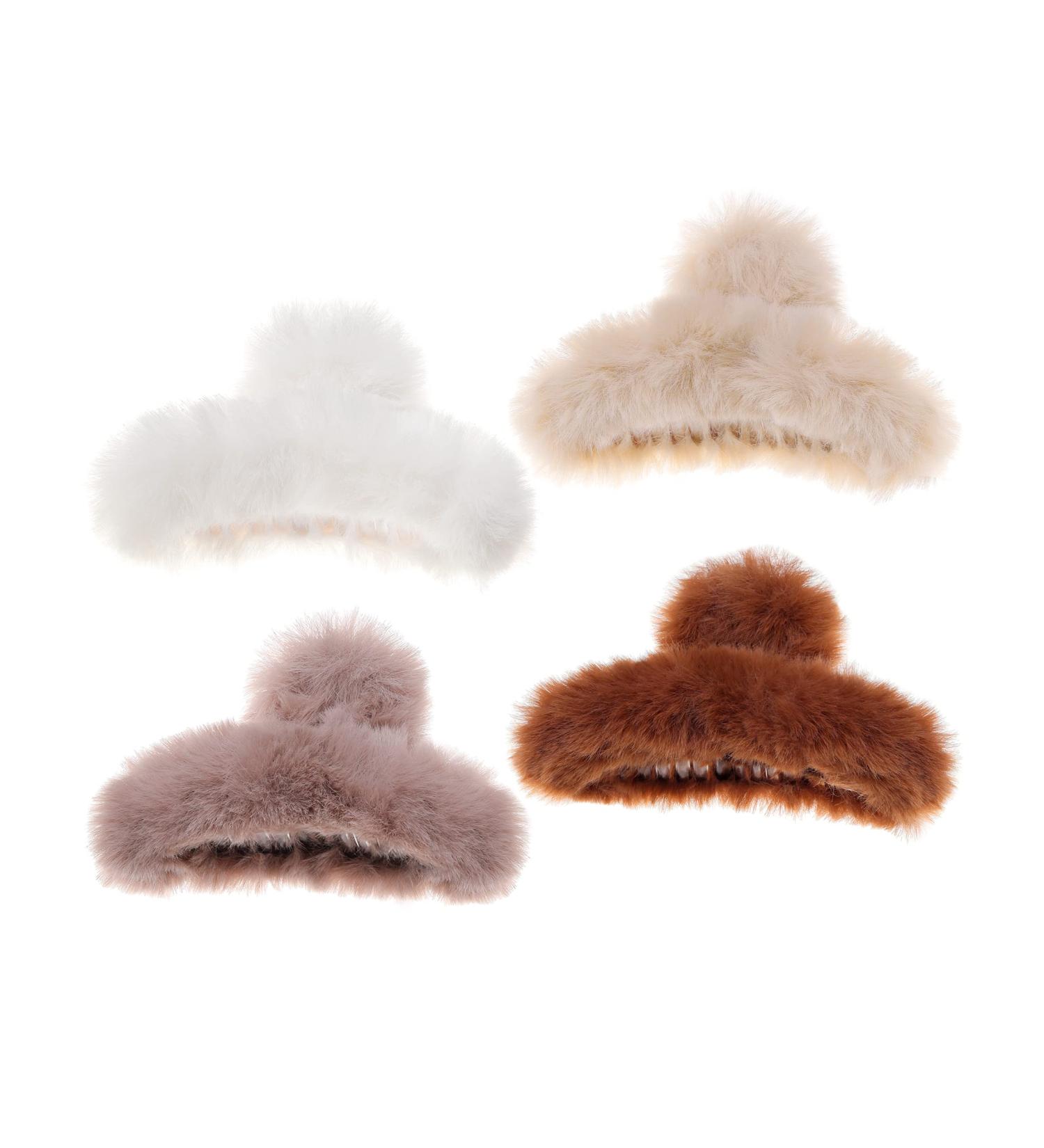 Tinblin 4pcs Faux Fur Hair Clips - 5.5 Inches Large Claw Clips for Thick & Thin Hair - Long Fur Preppy Style for Women & Girls - Buy Online on GoSupps.com