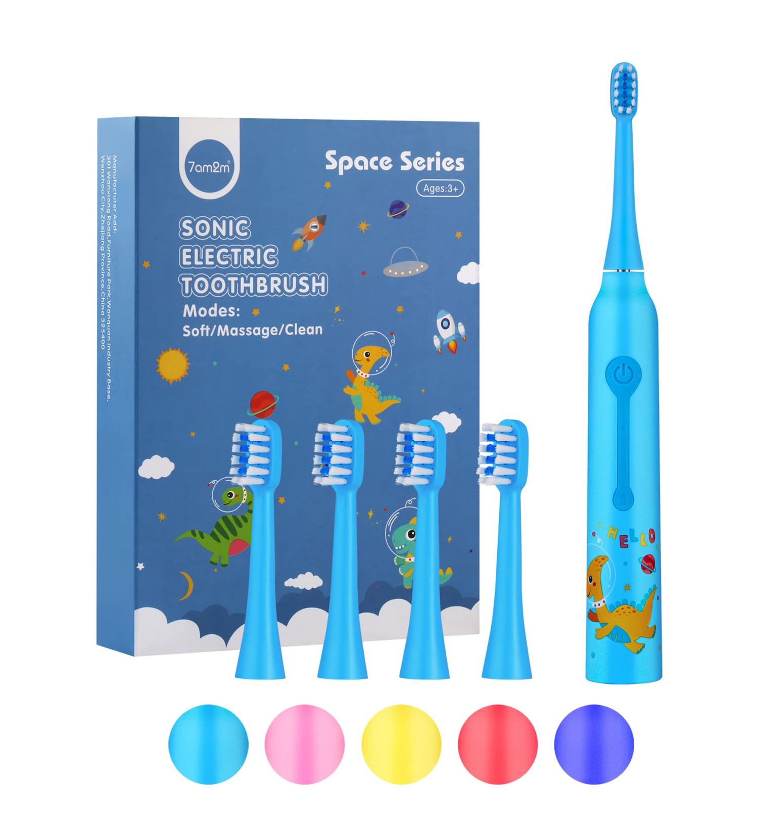 7AM2M Kids Electric Toothbrush with 4 Brush Heads | 3 Modes, IPX7 Waterproof, Smart Timer | Ages 3+ (Blue) - Buy Online on GoSupps.com