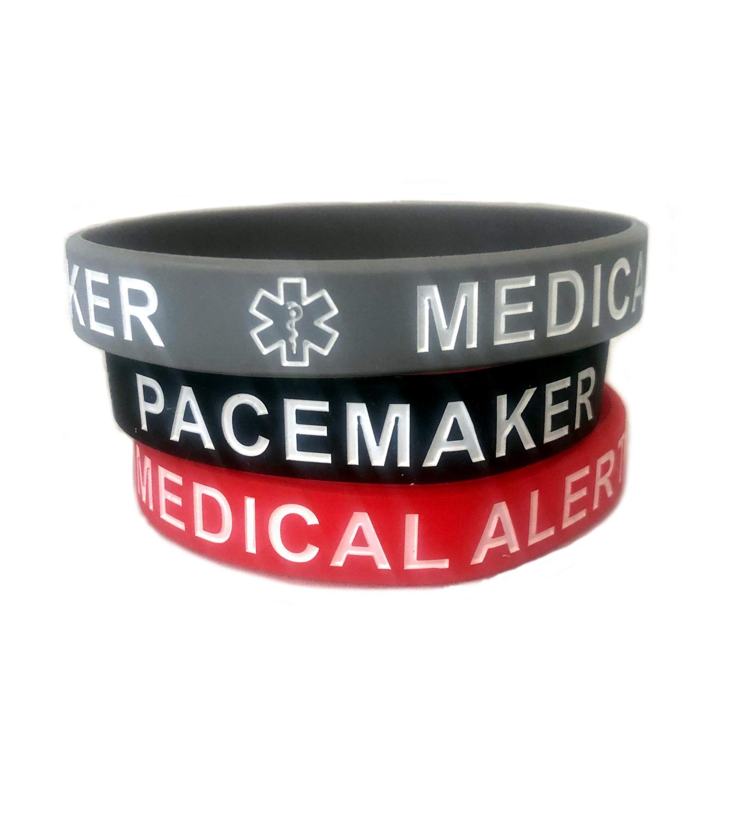 Pacemaker Adult Silicone Medical Alert Bracelets Lot of 3