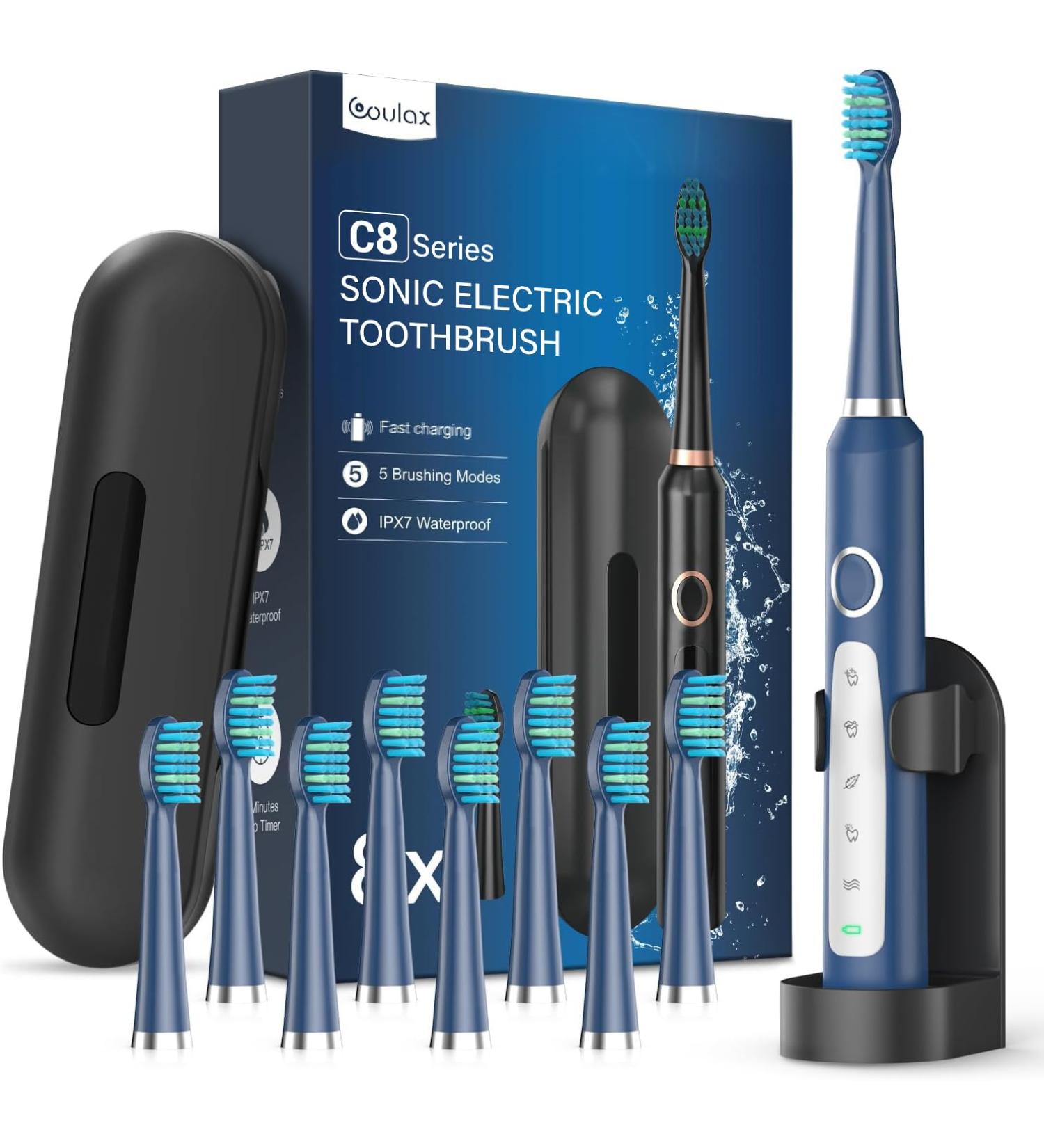 Sonic Electric Toothbrush for Adults and Kids | 8 Heads, 5 Modes, 120 Days Use, 3-Hour Fast Charge | Marine Blue, 1 count - Buy Online on GoSupps.com
