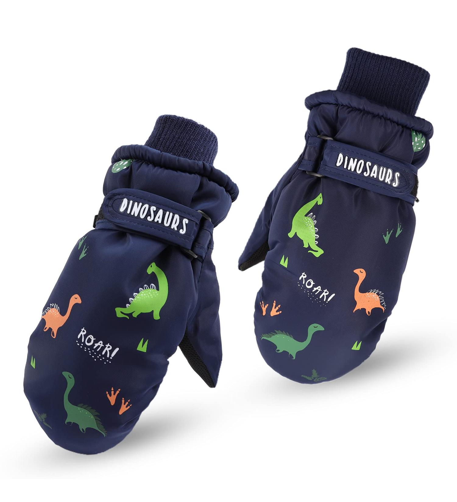 XIAOHAWANG Kids Ski Gloves | Waterproof Winter Dinosaur Mittens for Boys & Girls 2-8 Years | Navy Blue | Toddler Size 2-4 Years - Buy Online on GoSupps.com