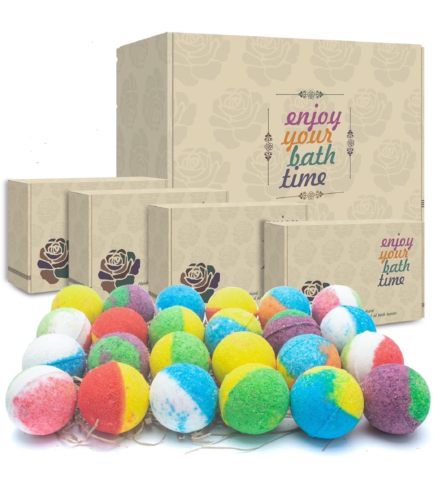 INTEYE Bath Bombs Gift Set | 24 Handmade Fizzies with Essential Oils | Perfect for Birthdays & Holidays - Buy Online on GoSupps.com