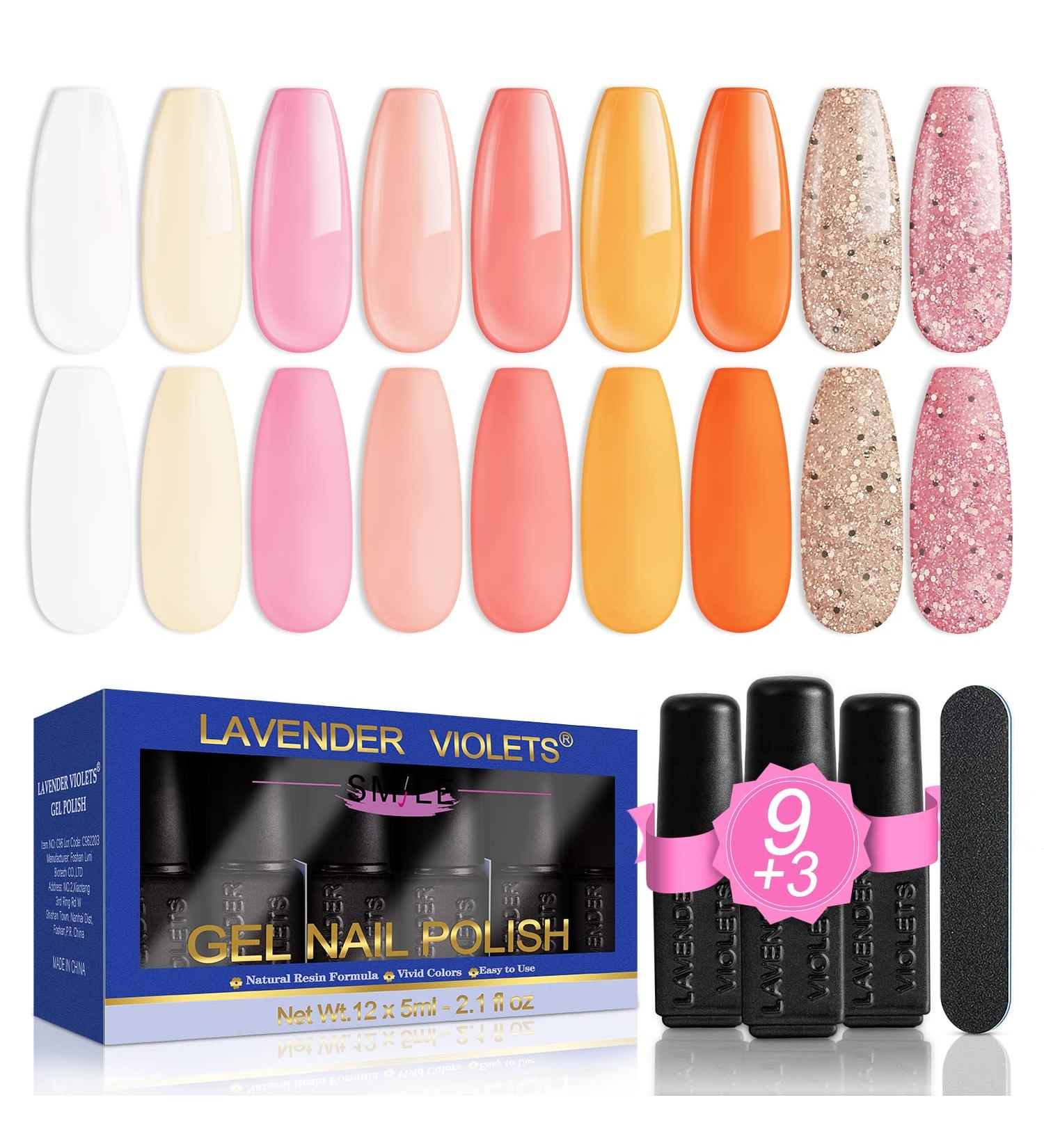 Lavender Violets 13-Piece Gel Nail Polish Set - Spring White Pink Wedding French Nail Art with Beige Rose Gold Shades - UV LED Soak Off with Base Coat, Matte Finish, No Wipe Top Coat, Nail File Included - C963A - Buy Online on GoSupps.com