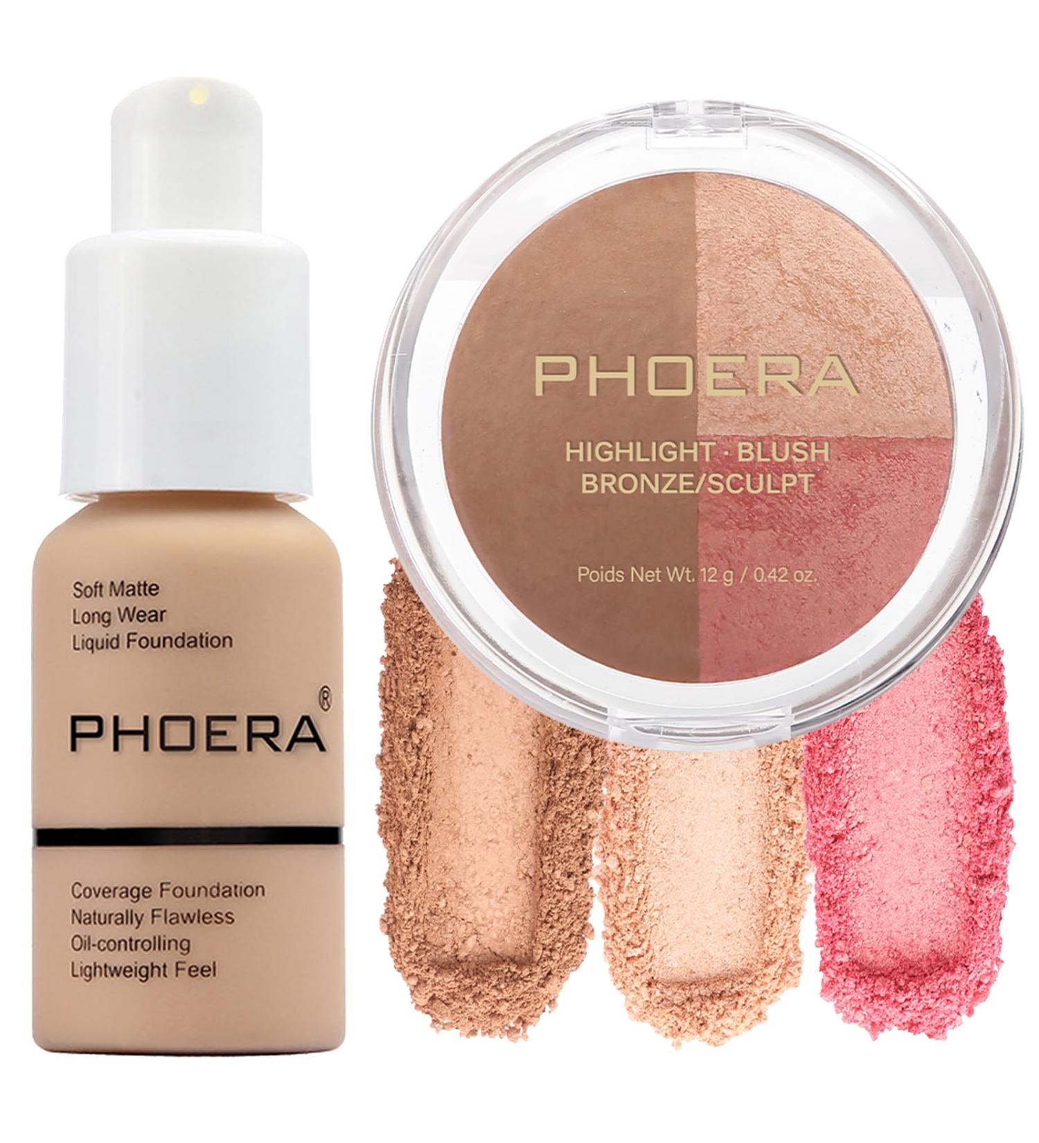 PHOERA Fond de teint PHOERA Palette de contour nuances avec surligneur bronzant et fard joues PHOERA maquillage (104+ #002 Contour/Buff Beige+#002) - Buy Online on GoSupps.com