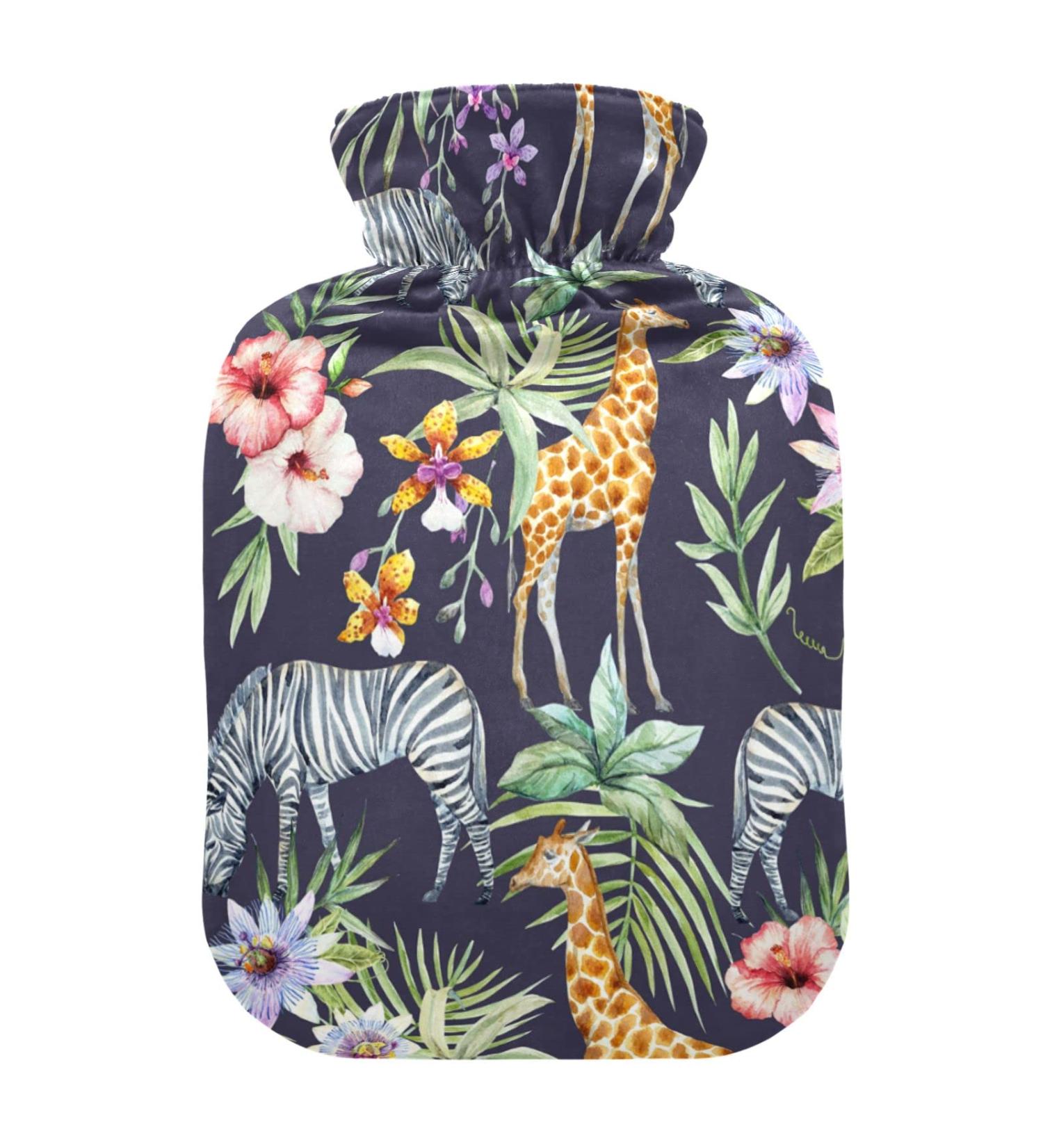 Shop Tropical Palm Leaves Giraffe Zebra Heat Bottles - 2L Hot Water Bag for Pain Relief & Warmth | Ideal for Pregnant Women - Buy Online on GoSupps.com
