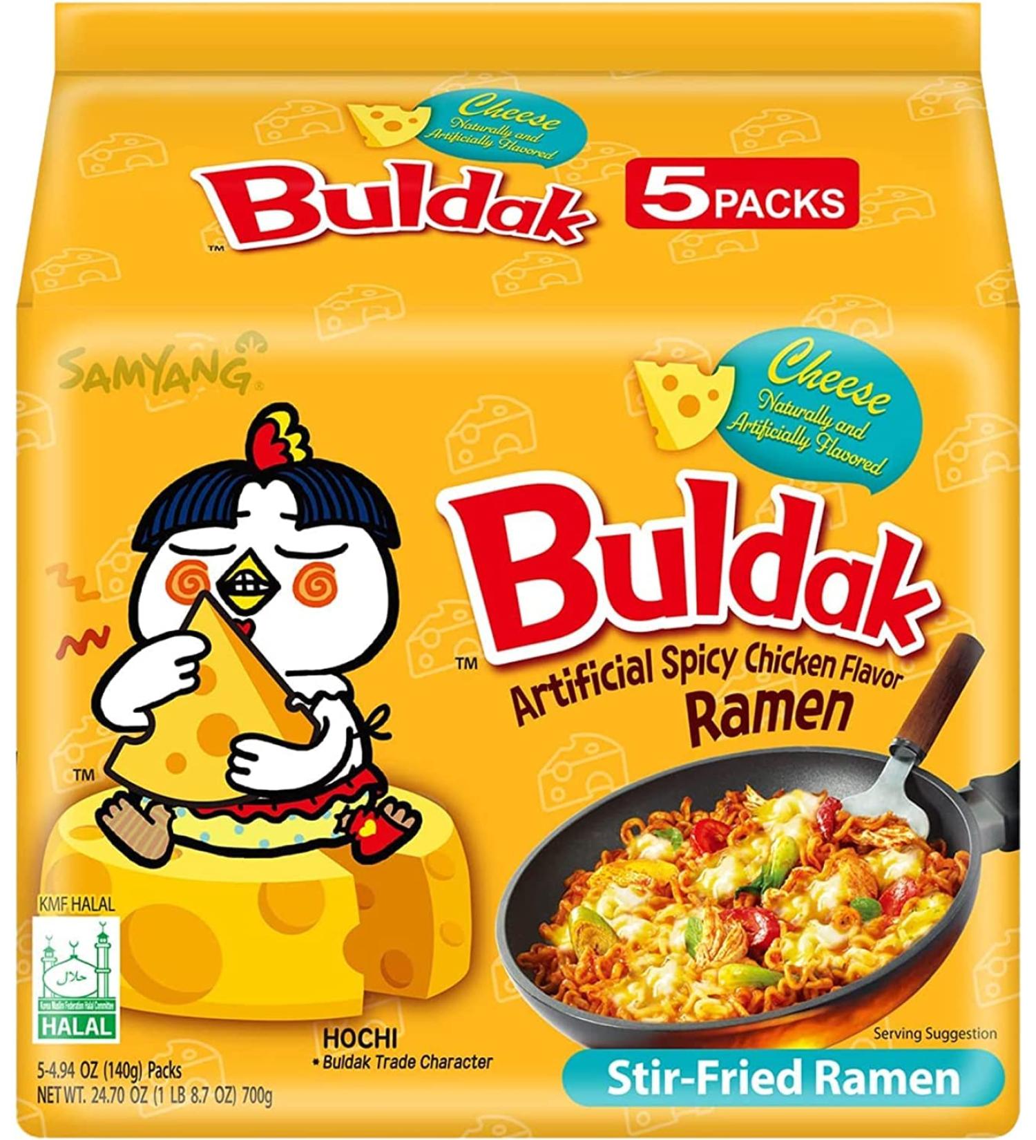Samyang Hot Chicken Flavour Buldak Noodles Cheese Halal 140g (Pack of 5) - Buy Online on GoSupps.com