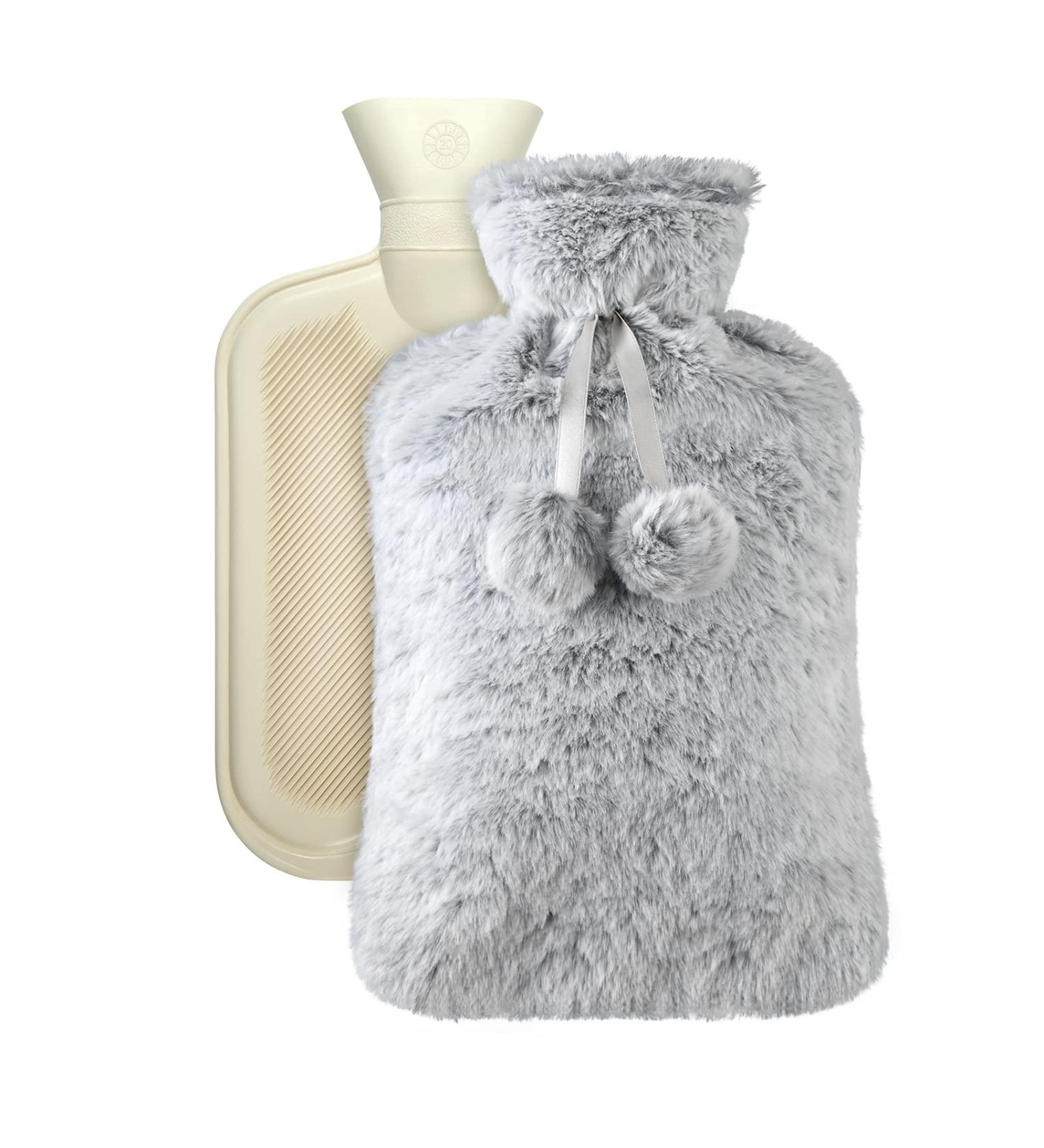 Vicloon 2L Hot Water Bottle with Soft Fluff Cover - Neck, Back, Waist Warmer - Beige-grey - Gift for Birthday, Christmas, Father's & Mother's Day - Buy Online on GoSupps.com