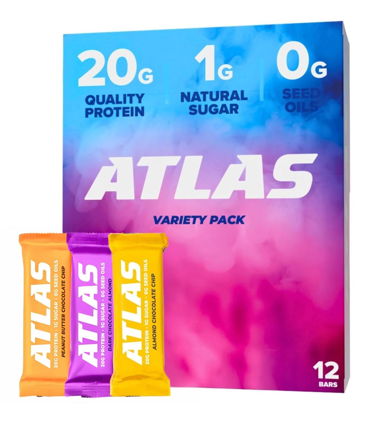 Atlas Protein Bar 10 Pack - Ultimate Variety Keto Snack for Breakfast and Pre/Post Workout - Chocolate Cacao, Peanut Butter, Chai, Almond, Raspberry, Mint - Pack of 1 - Buy Online on GoSupps.com