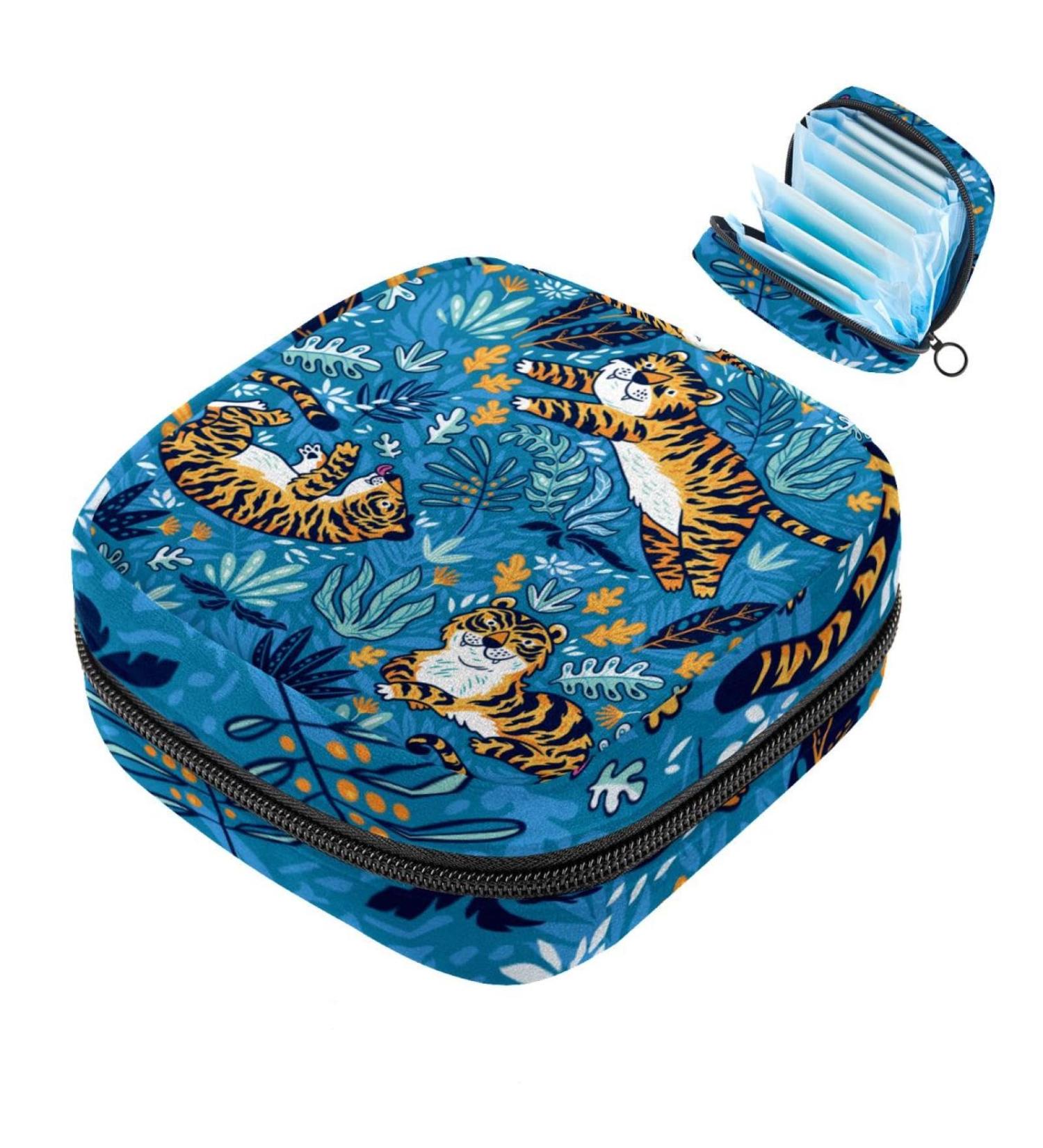 Women's Portable Binding Storage Bag - Tiger Blue - Multi-Color Menstrual & Tampon Holder for School & Office - Buy Online on GoSupps.com