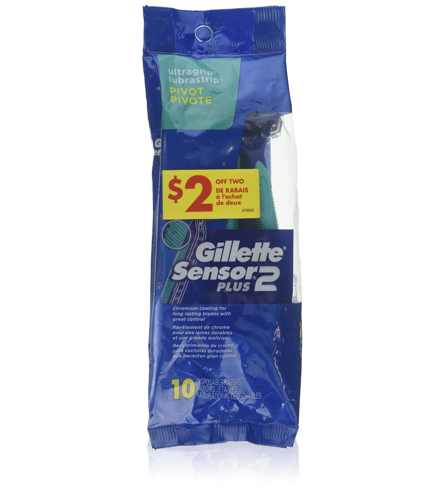 Gillette Mens Sensor 2 Plus Disposable Razor (10 Count)