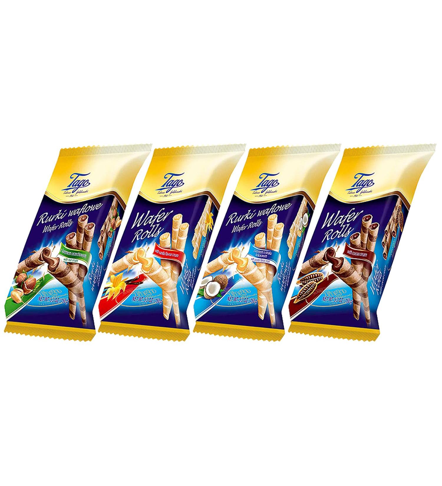 Tago Wafer Rolls Mixed Variety Packs - Cocoa Vanilla Nut & Coconut Cream 150g - Buy Online on GoSupps.com