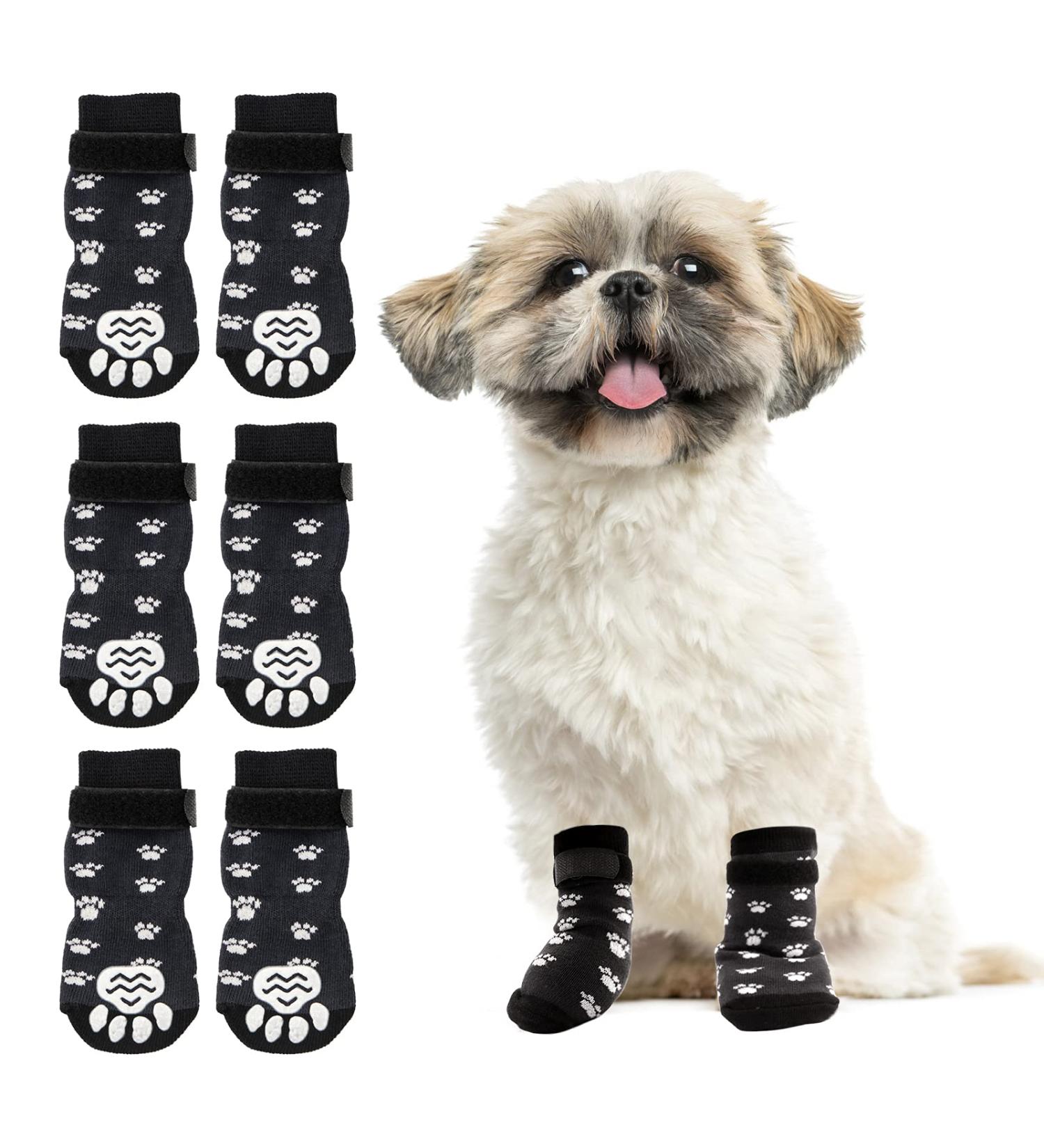 Ranypet Indoor Anti-Slip Socks for Dogs | 3 Pairs of Soft Adjustable Paw Protection for Seniors | Traction Control on Hardwood Floors - S S Paws Pattern - Buy Online on GoSupps.com
