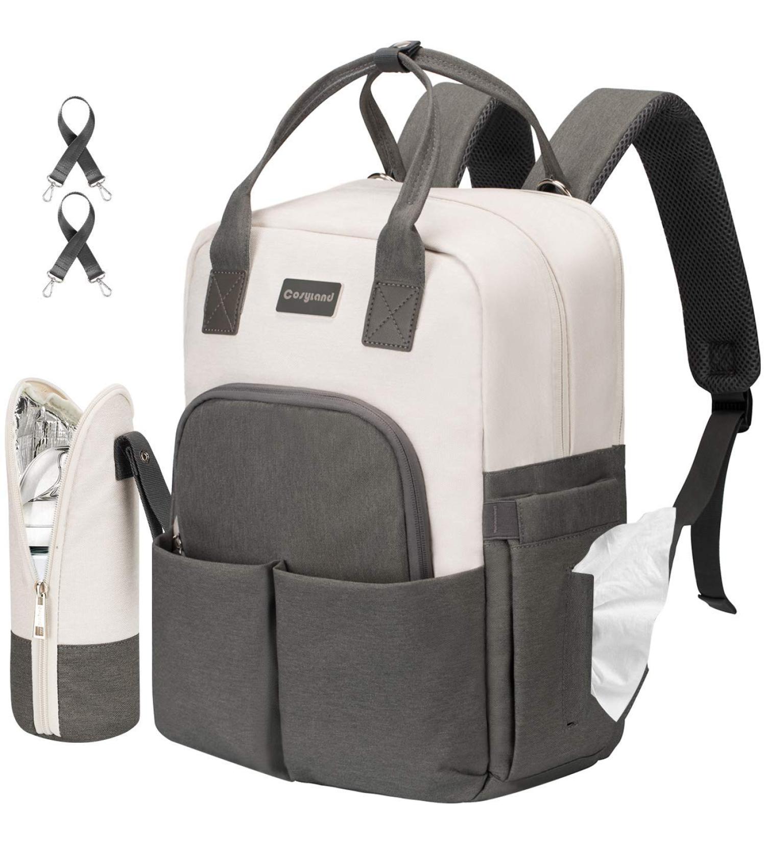 COYSLAND Diaper Bag Backpack for Baby Boy/Girl - Large Capacity Maternity Nappy Bag with Insulated Pocket, Stroller Straps, Laptop Compartment & Anti-theft Pocket - B-white/Grey - Buy Online on GoSupps.com