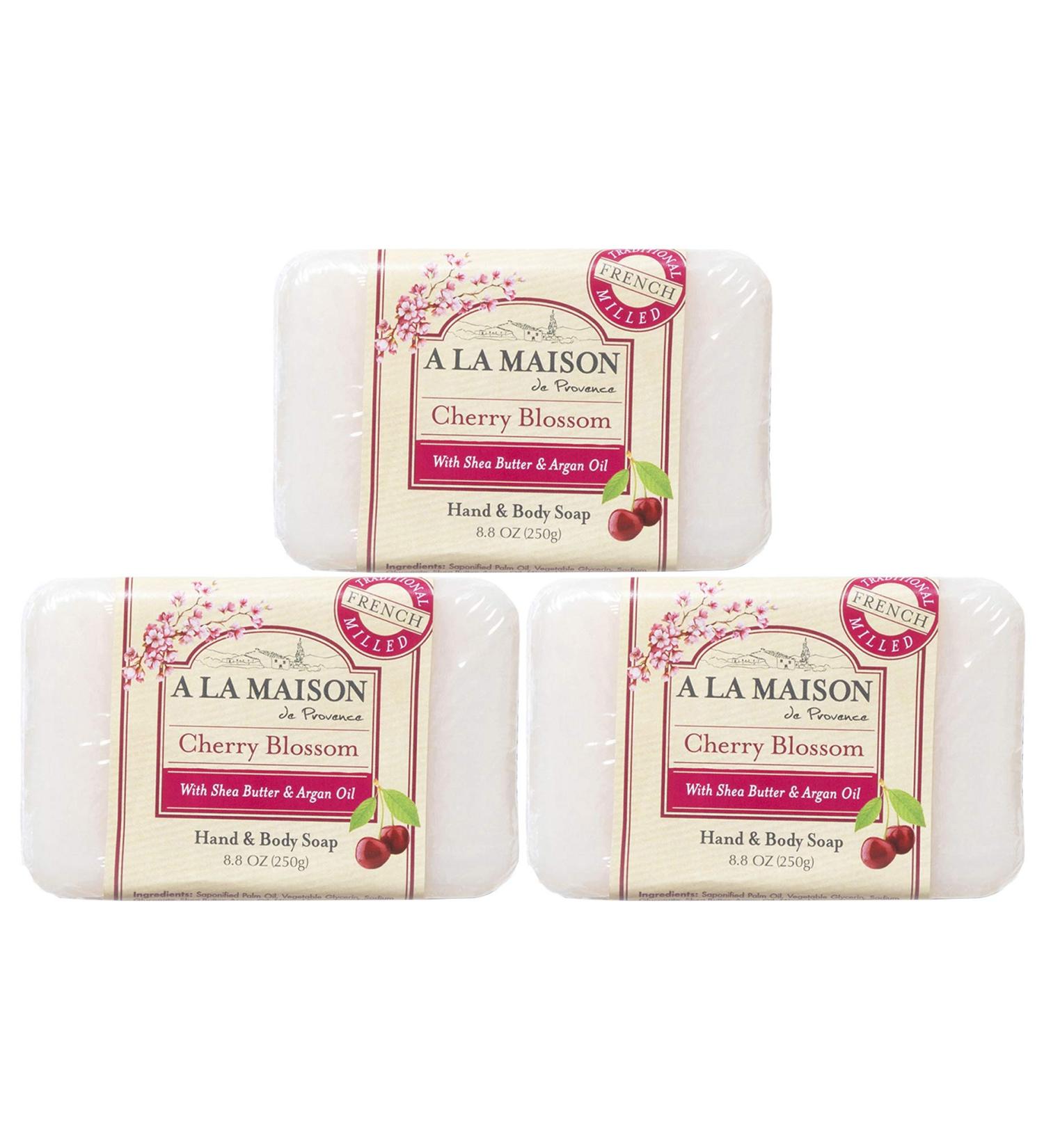 A LA MAISON Cherry Blossom Bar Soap - Triple French Milled Hand Soap Bar (3 Bars x 8.8 oz) 3 Pack - Buy Online on GoSupps.com