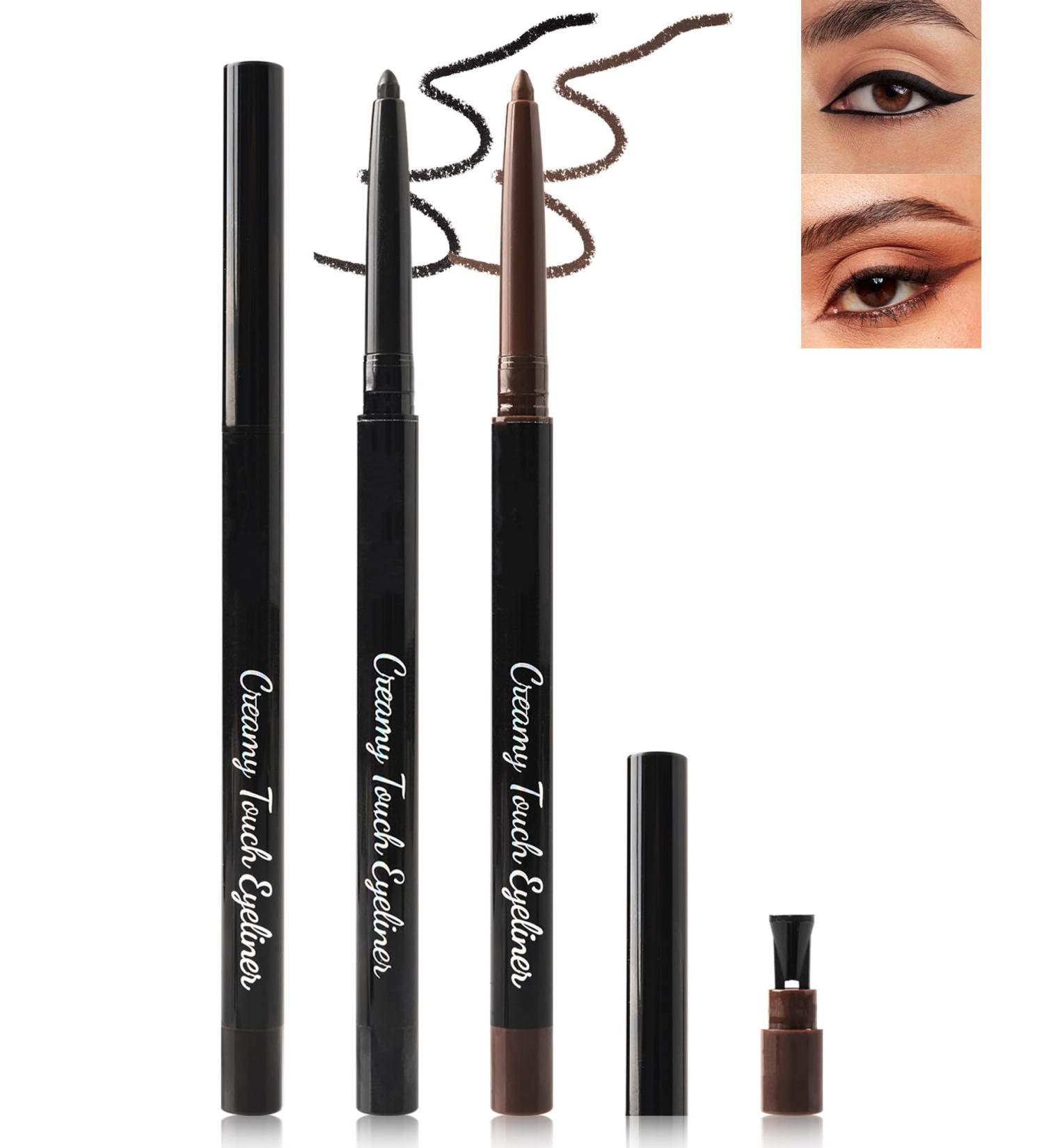 Black & Brown Eye Liner Pencils for Older Women 2 Pcs Matte Cream Retractable Eyeliner Waterline Long Wear Waterproof Smudge-Proof Gel Eyeliner Pencil Built in Sharpener Eye Liner for Sensitive Eyes 01+02# Black+brown - Buy Online on GoSupps.com