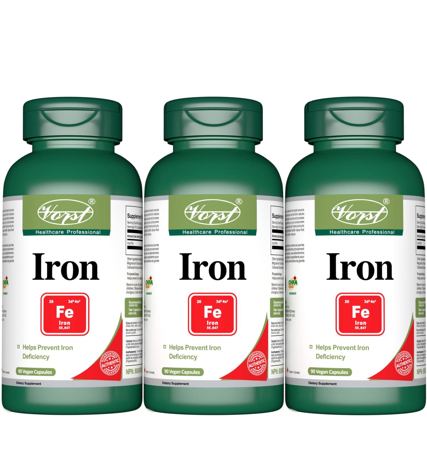 VORST Iron 45mg 90 Vegan Capsules | Max Strength Supplements for Iron Deficiency and Fatigue | Made with Ferrous Fumarate Mineral for Men & Women | Alternative to Liquid | 3 Bottles 90 count (Pack of 3) - Buy Online on GoSupps.com