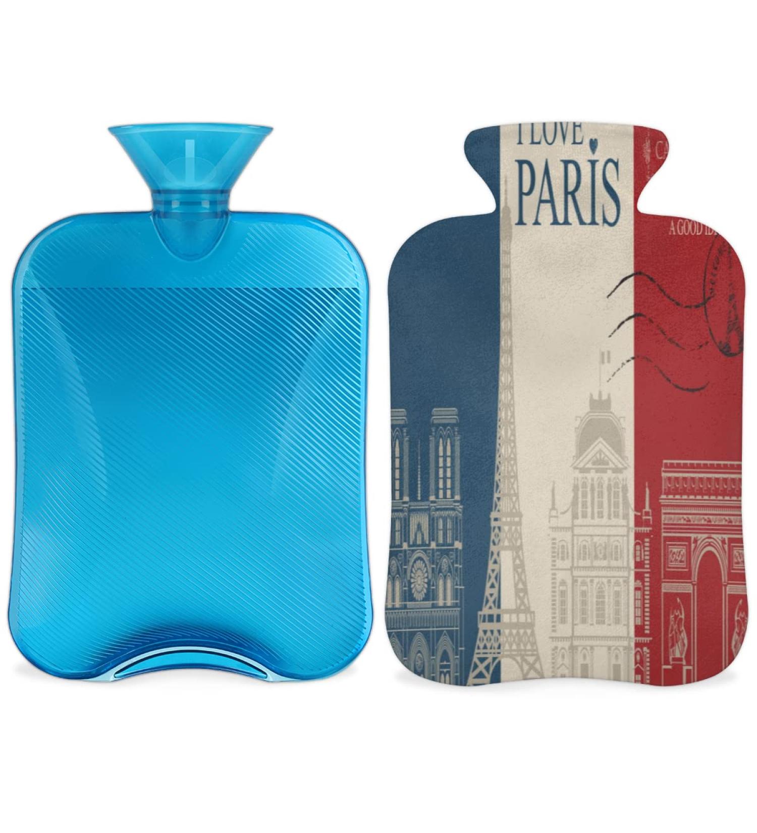 2L Hot Water Bottle for Pain Relief - Heat & Cold Therapy | PVC Ice Cream Design | Ideal for Menstrual Cramps & Warm Hands | France Flag & Paris Tower - Buy Online on GoSupps.com