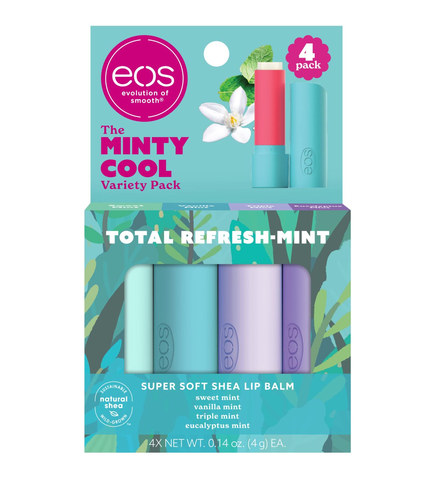eos Super Soft Shea Lip Balm Sticks - Minty Cool Variety Pack | Long-Lasting Hydration - 4 Lip Balms | Sweet Mint, Vanilla Mint, Triple Mint & Eucalyptus Mint - Lip Moisturizer for Soft Lips - Buy Online on GoSupps.com