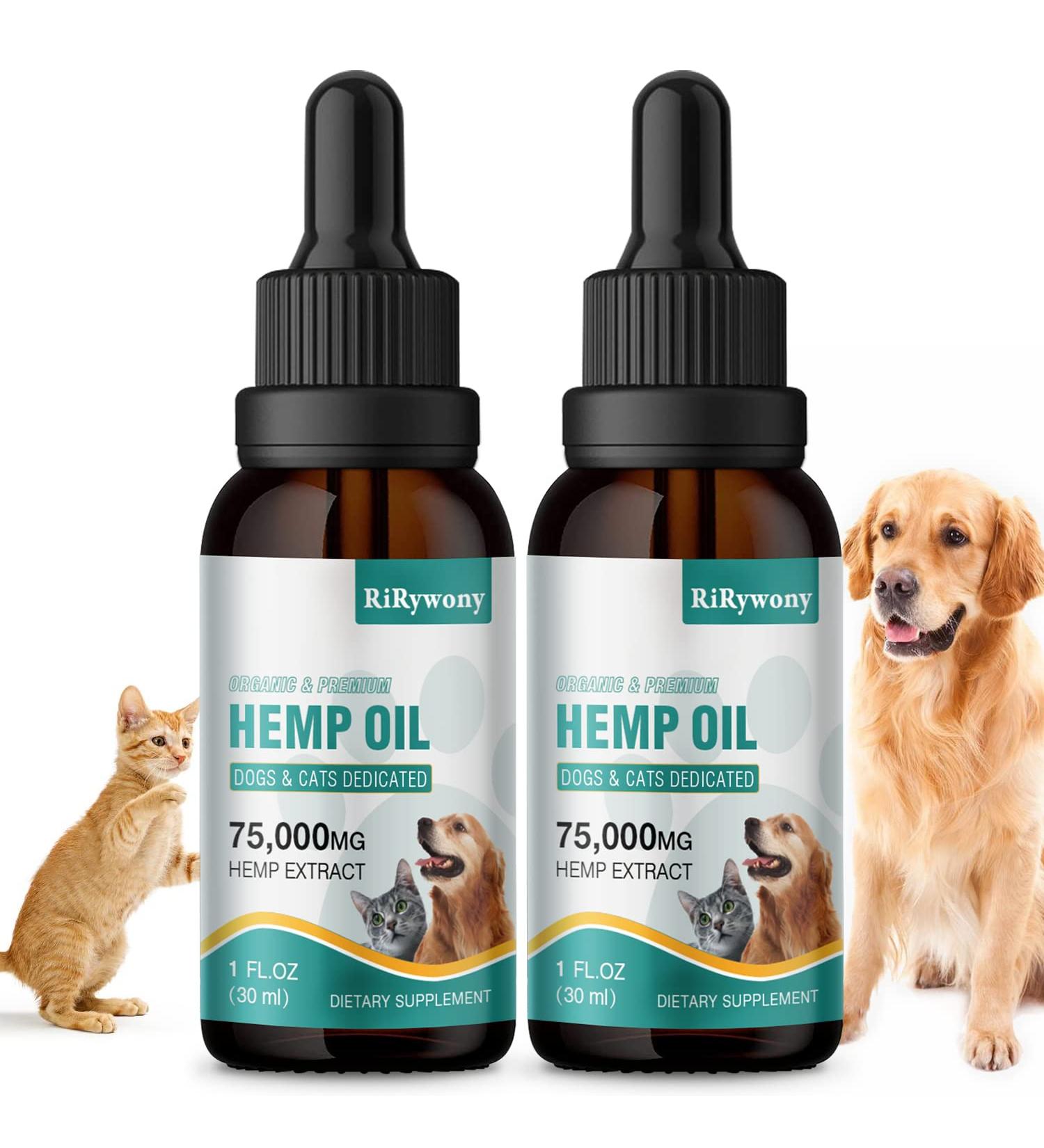 Rirywony High Potency Organic Hemp Oil for Dogs and Cats - Joint, Hip, and Skin Health Support - Omega 3-6-9, Vitamins - Vegan, Made in USA - 2-Pack - Buy Online on GoSupps.com