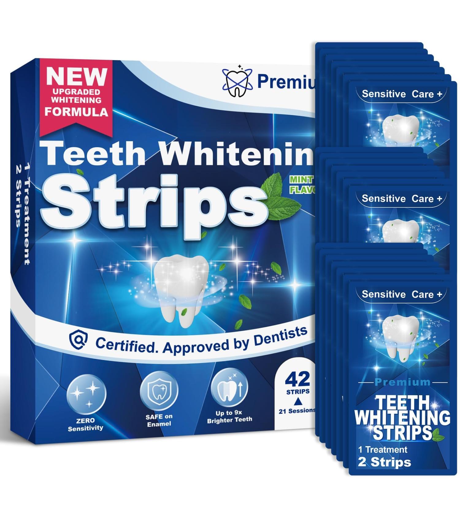 Teeth Whitening Kit Teeth Whitening Strips: 42 Strips 21 Treatments Teeth Whitening Kits Enamel Safe Non-Sensitive Formula - Buy Online on GoSupps.com