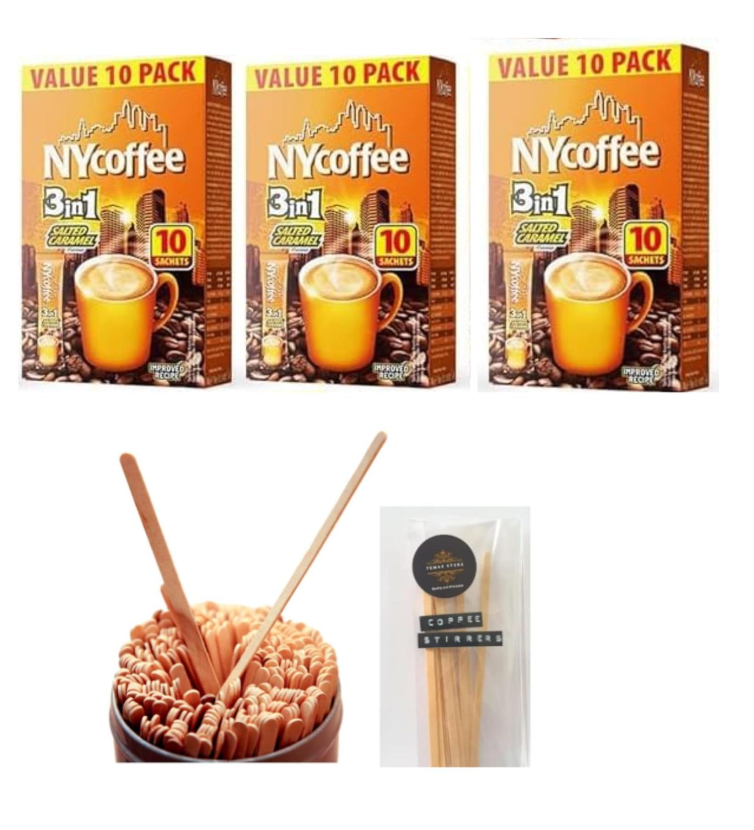 NYCoffee 3 in 1 Coffee Sachets- Salted Caramel Flavour Bundled with Temas Store - Buy Online on GoSupps.com