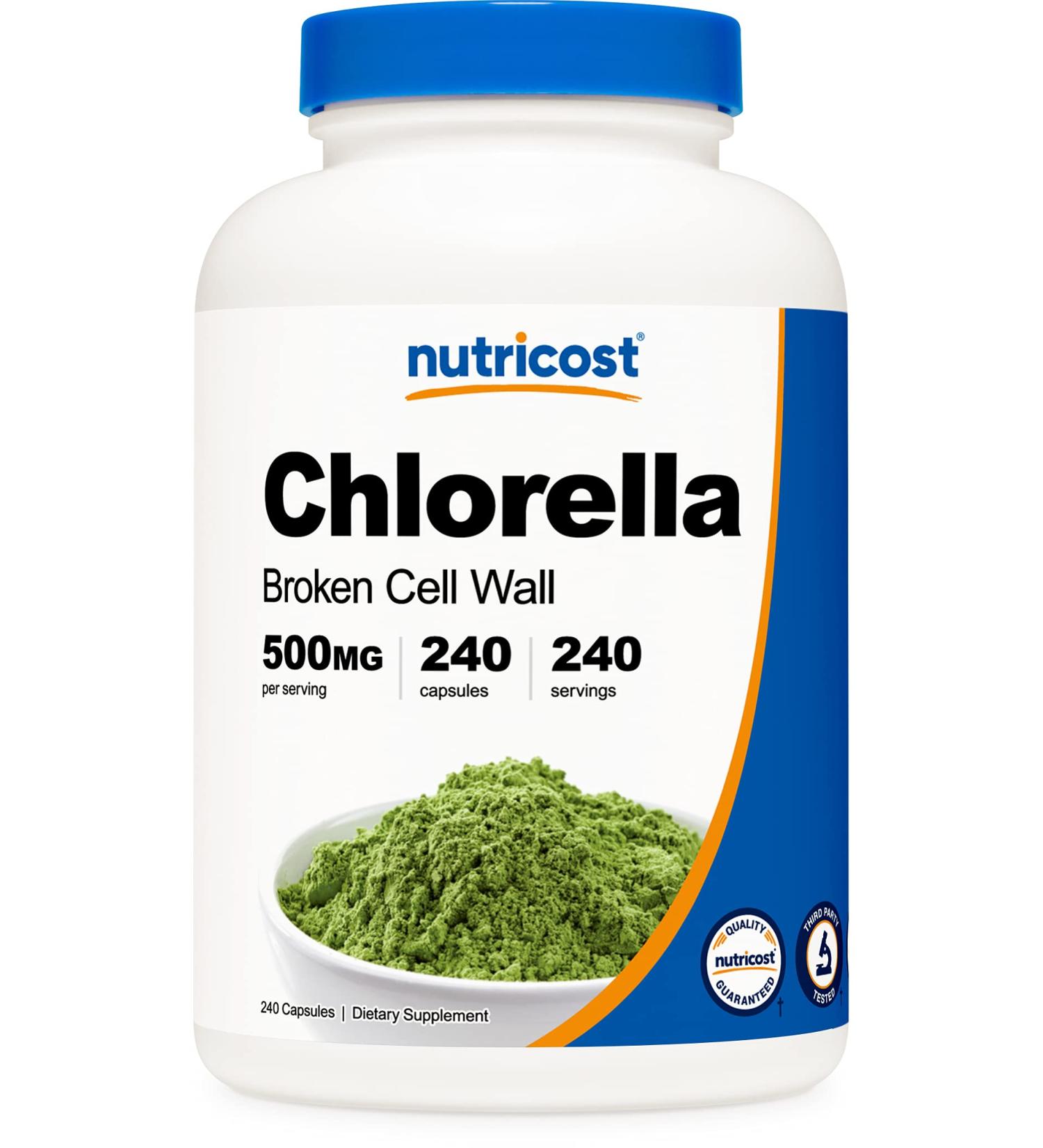Nutricost Chlorella Capsules 500mg - 240 Vegetarian Capsules (Non-GMO, Gluten-Free) - 240 Count - Buy Online on GoSupps.com