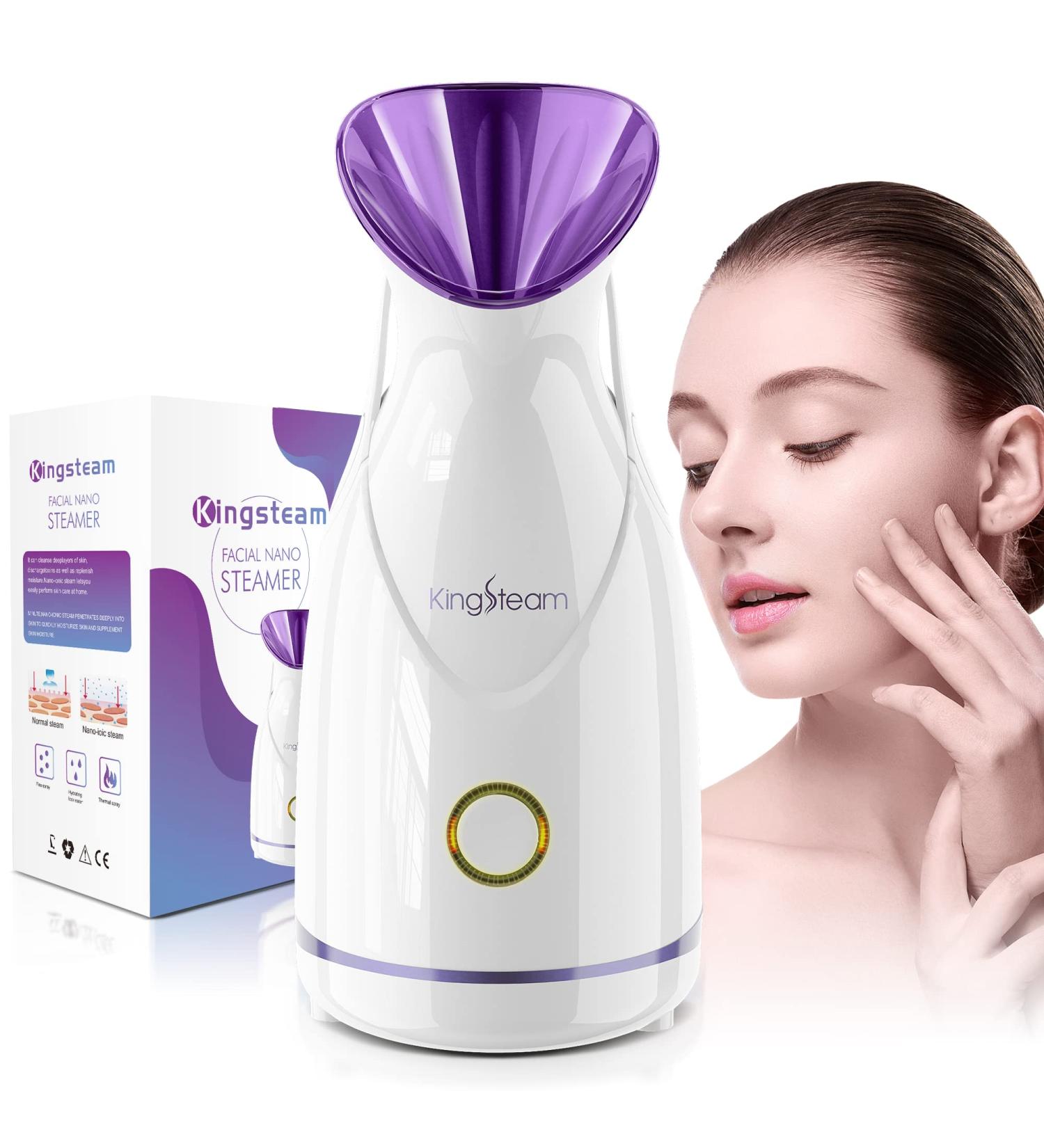 Kingsteam Nano Ionic Facial Steamer - Professional Deep Cleaning Spa at Home with Aromatherapy Kit & Blackhead Removal Tools (Purple) - Buy Online on GoSupps.com