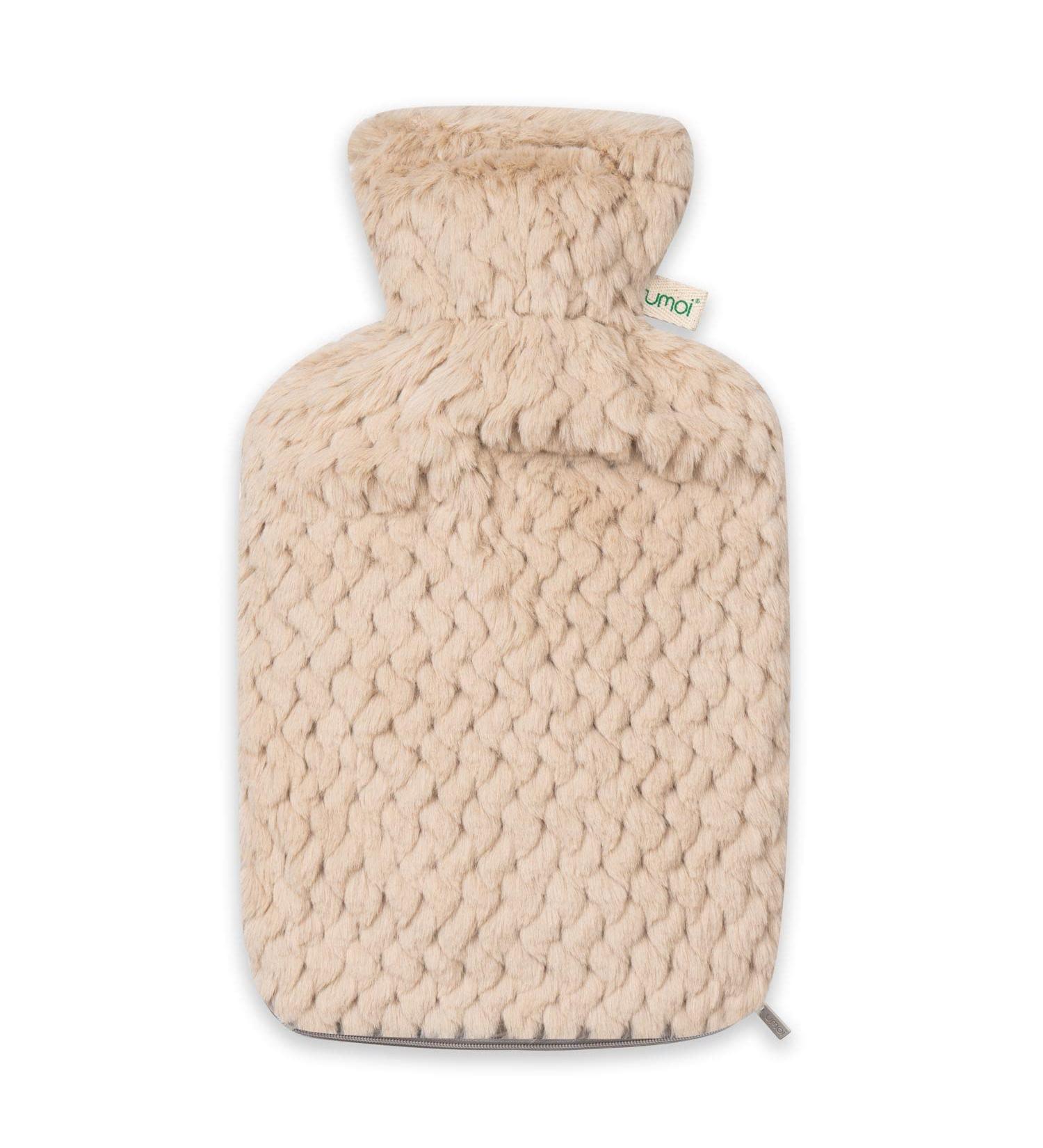 Premium 2L Hot Water Bottle - Natural Gummi with Soft Fur Cover BS1970:2012 Certified New Beige Model - Ideal for Comfort and Warmth - Buy Online on GoSupps.com