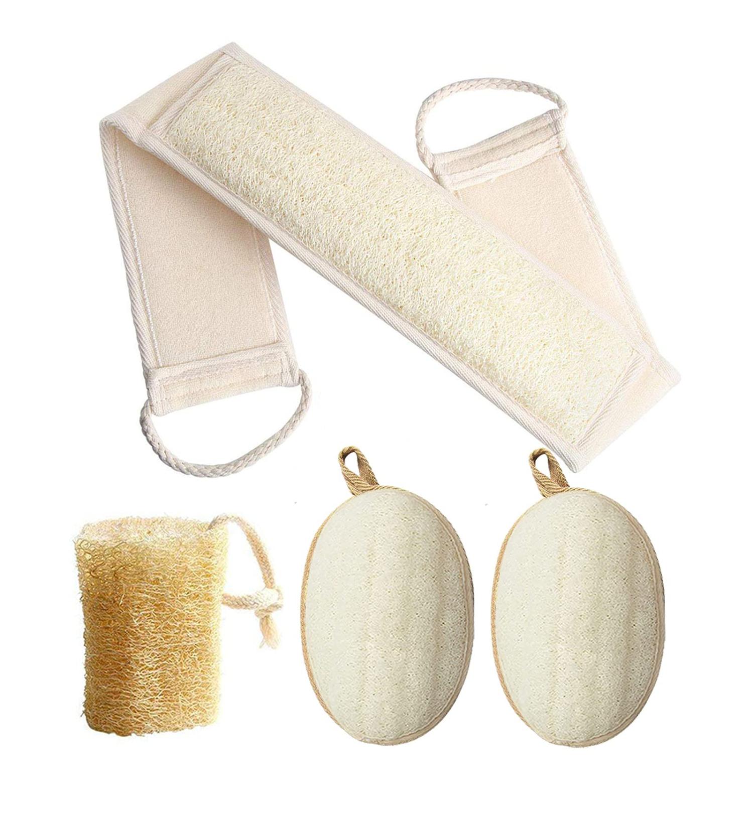 4-in-1 Exfoliating Loofah Back Scrubber Set for Deep Skin Cleansing - Luffa Sponge & Pads for Men and Women - Buy Online on GoSupps.com