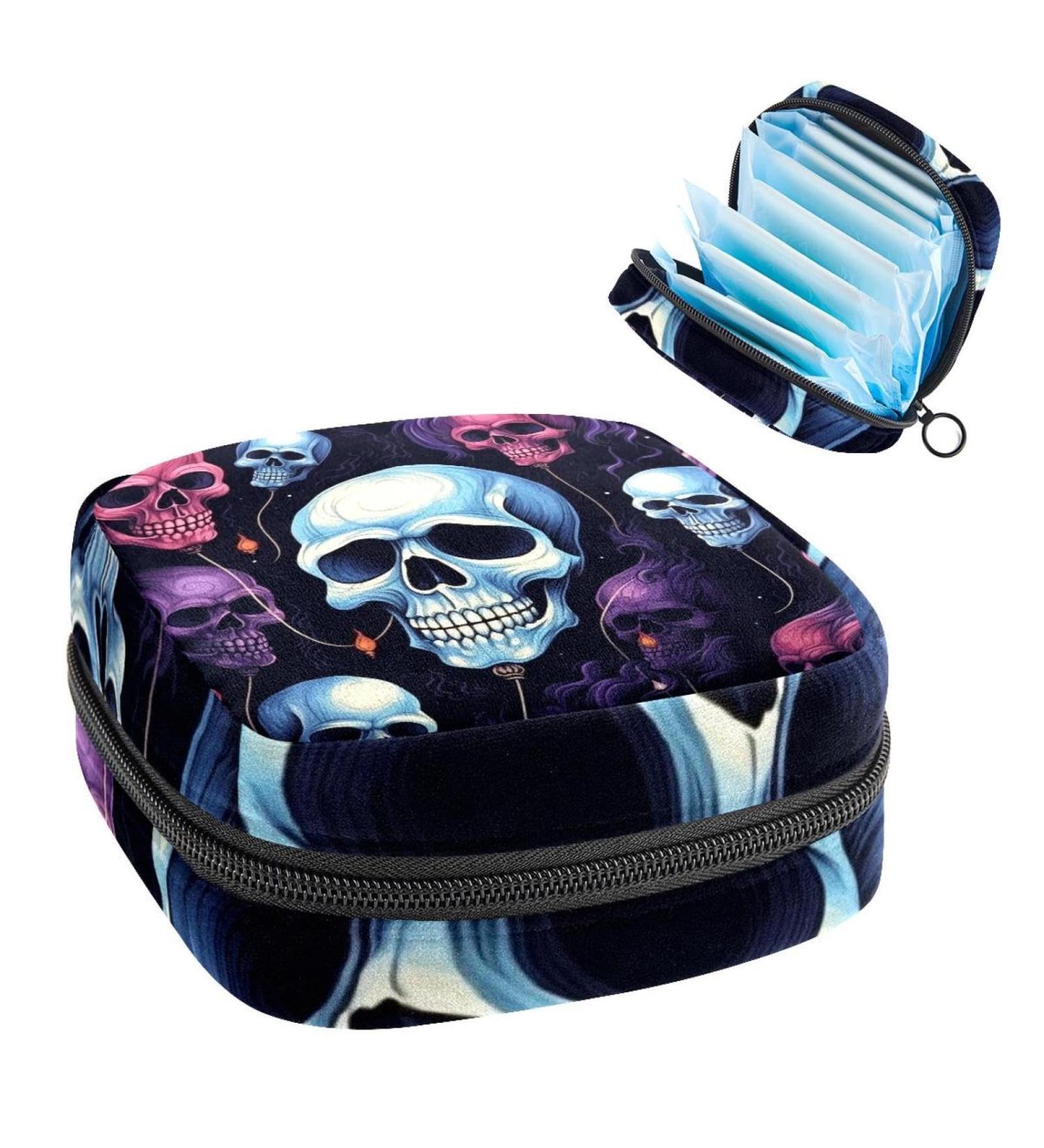 Anna Cowper Colorful Funny Skull Sanitary Napkin Storage Bag - Period Pouch for Women and Teens - Multi-colored Design - Nursing Pad and Tampon Holder - 1Pcs - Buy Online on GoSupps.com