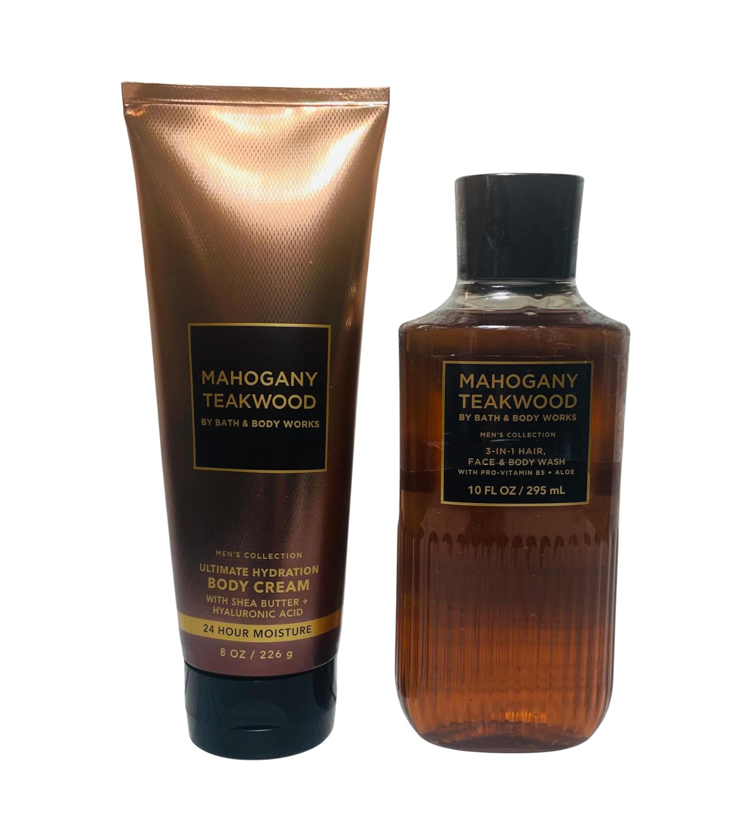 Bath & Body Works Mahogany Teakwood Men's 3-in-1 Hair Face & Body Wash and Body Cream 2 Piece Set - Buy Online on GoSupps.com