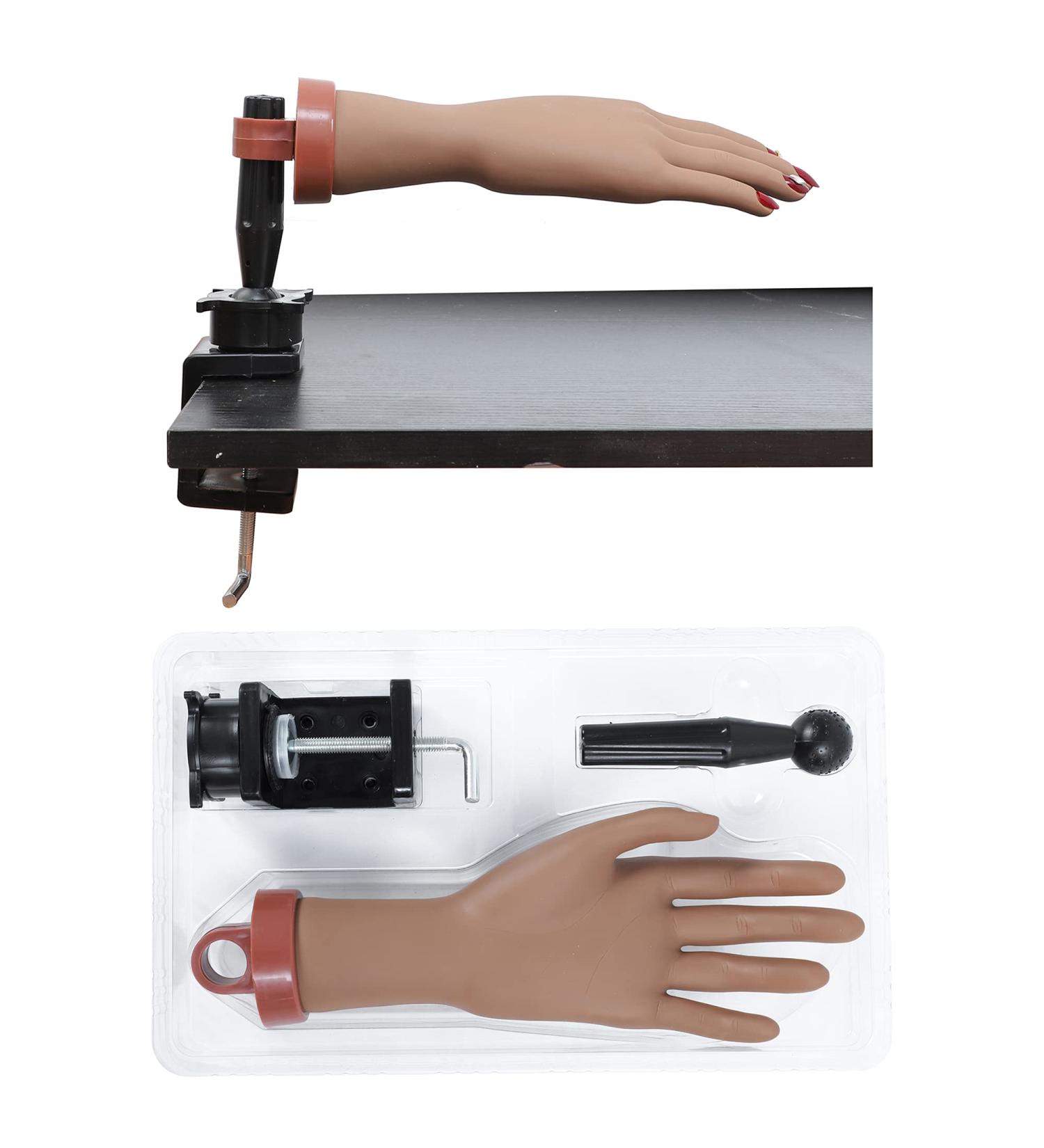 Acrylic Nail Practice Hand with C-clamp | Fake Nails Training Hand for Nail Technicians - Chocolate Hand - Buy Online on GoSupps.com